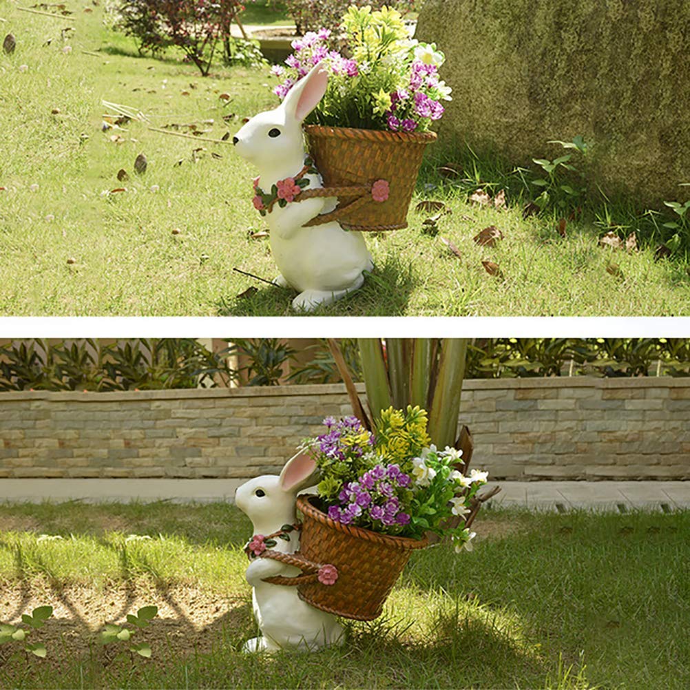 Ornamenti da Giardino Vaso da Fiori Decorativo per Coniglio per Decorazioni da Giardino per Esterni Materiale Resina 30 * 29 Cm (Bianco)