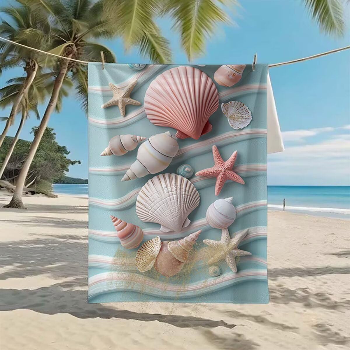 Toalla de Playa Grande 220x100cm/35x70cm, Juego de 2 Toalla Microfibra XXL de Antiarena, Toallas Playa Suave Ligera, Absorbente Secado Rápido, Beach Towel Viaje, Regalo Mujer Hombre (Caparazón) G-64