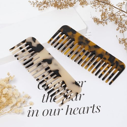 Miniatura 2 de Peine portátil de dientes anchos, paquete de 2 mini peine desenredante para el cabello, peine de bolsillo de leopardo, sin mango, peine de pelo de