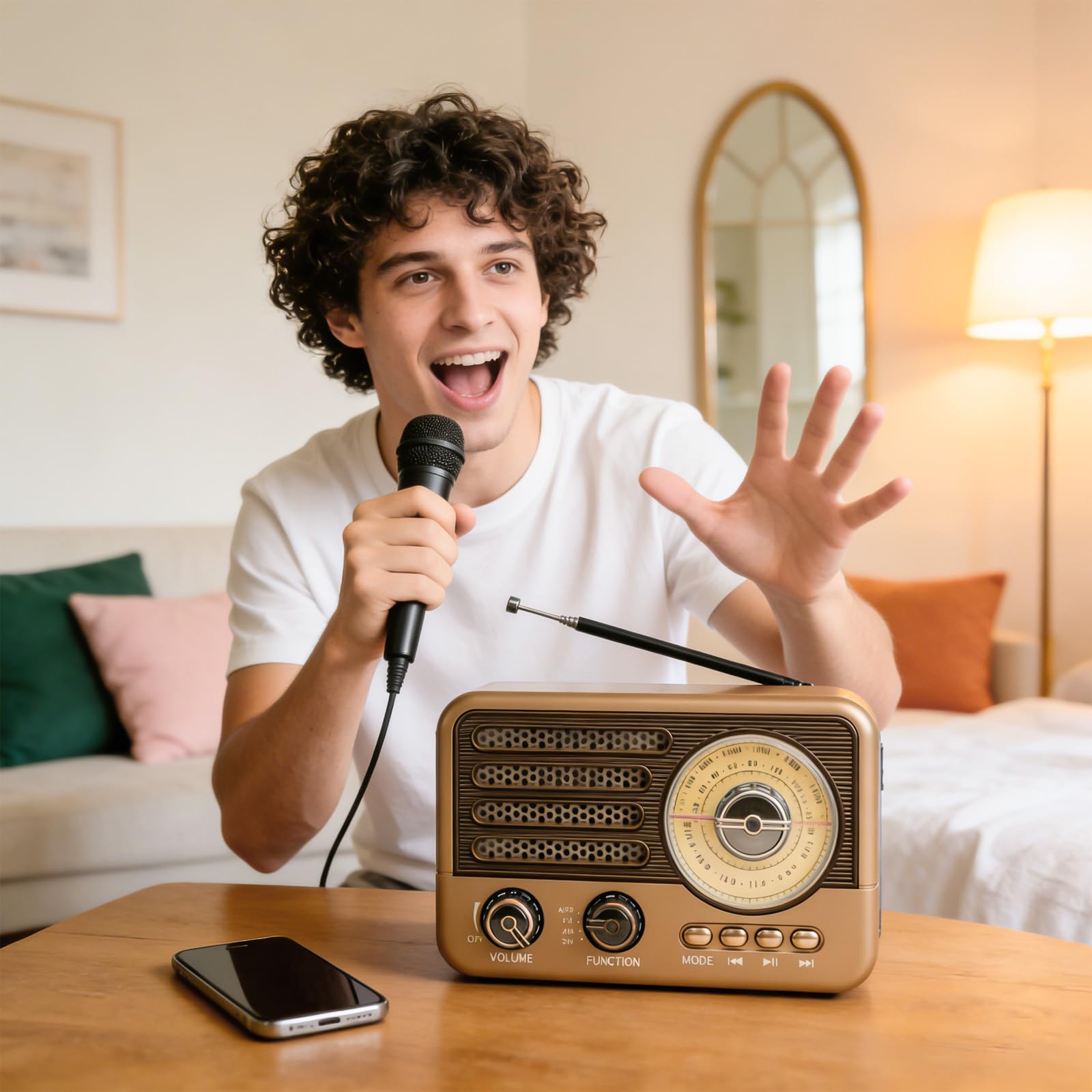 Radio Rétro Portable, Radio AM/FM/SW Nostalgique, Radio de Cuisine Portable avec Haut-Parleur Bluetooth, Compatible USB/TF/AUX, Radio Valise pour la Maison Le Bureau et Les Activités de Plein air