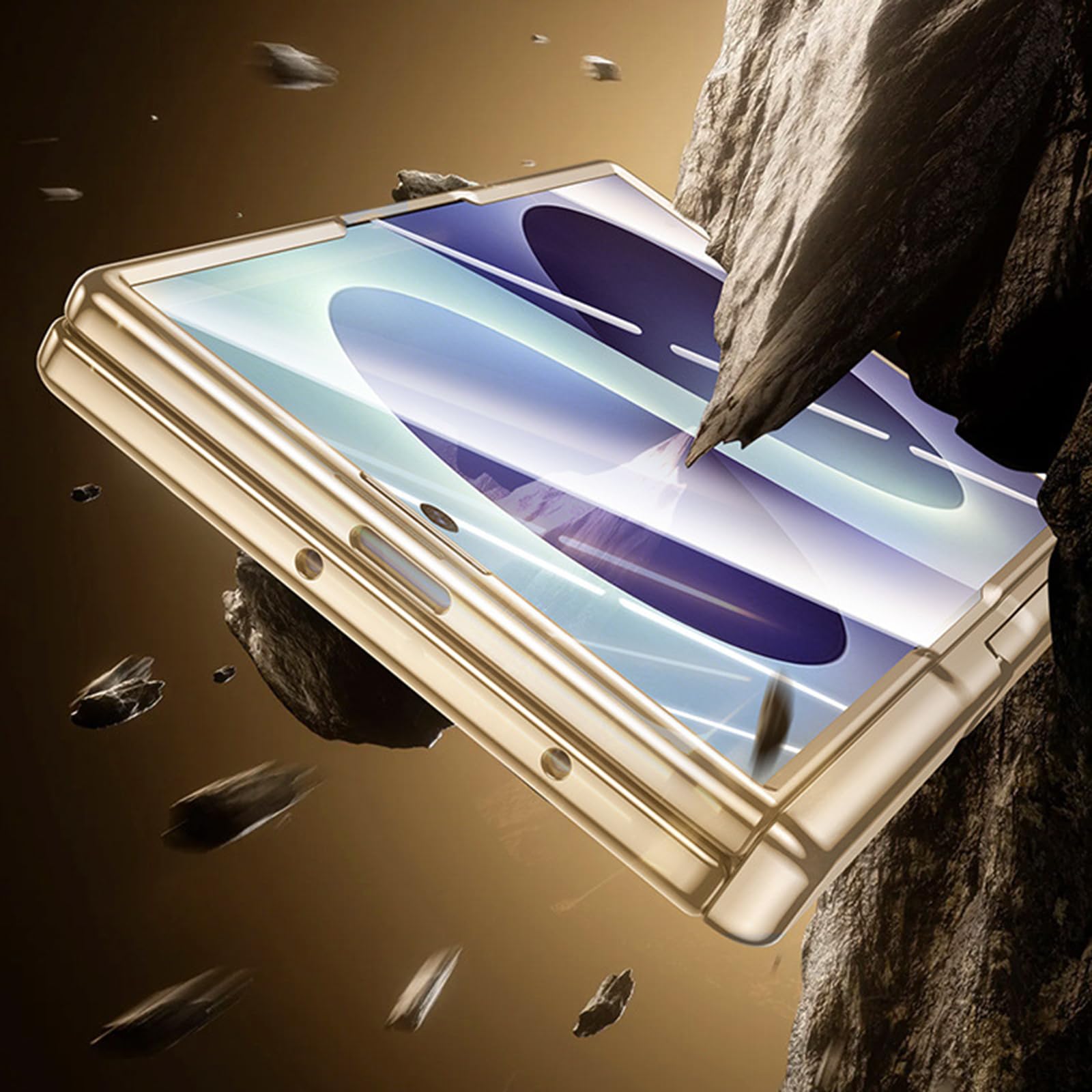 Funda Magnética For Samsung Galaxy Z Fold 8, Cubierta Protectora De Bisagra De Pantalla De Vidrio Templado Transparente Galvanizado con Soporte Oculto Carcasa De Carga Inalámbrica(Gold)