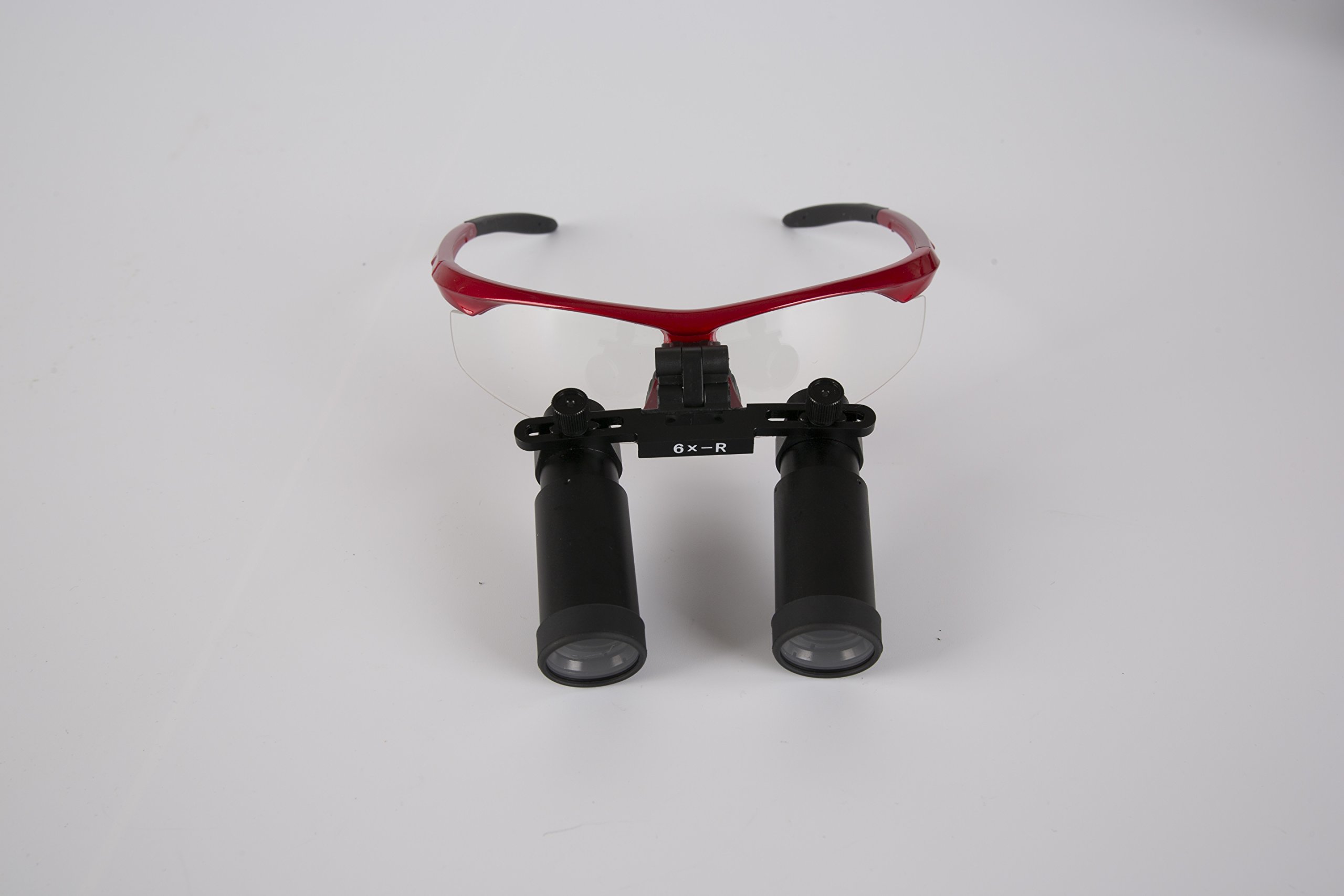 EustomA 6.0X High Magnification Magnifying Glass Flip-up Type Binocular Loupe Adjustable Pupillary Distance 420mm Operating Distance (Red)