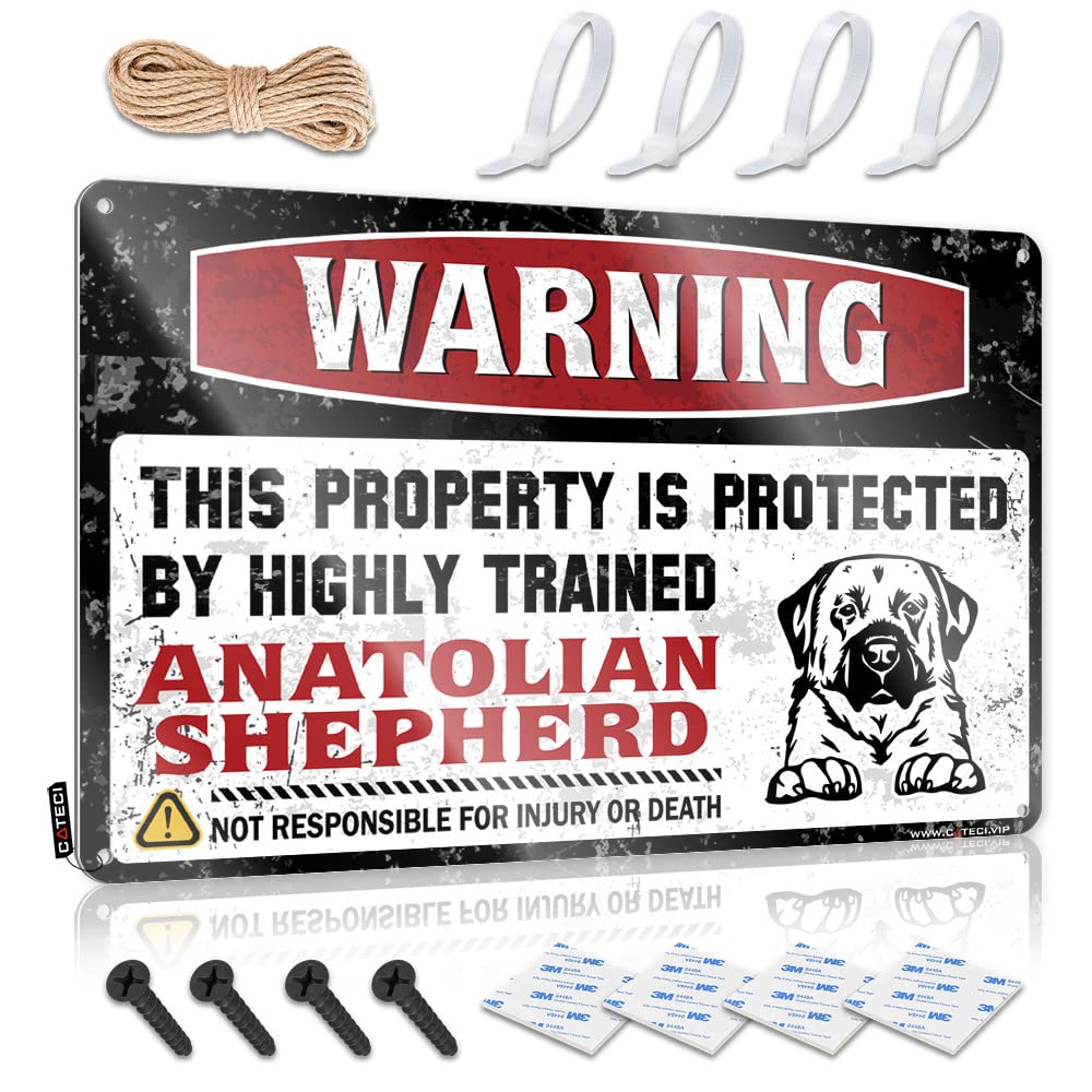 STWNVOITV Funny Office Signs Warning This Property Is Protected By A Highly Trained Anatolian Shepherd Tin Sign Home Bar Tin Sign Bbq Signs Outdoor(30X40CM)