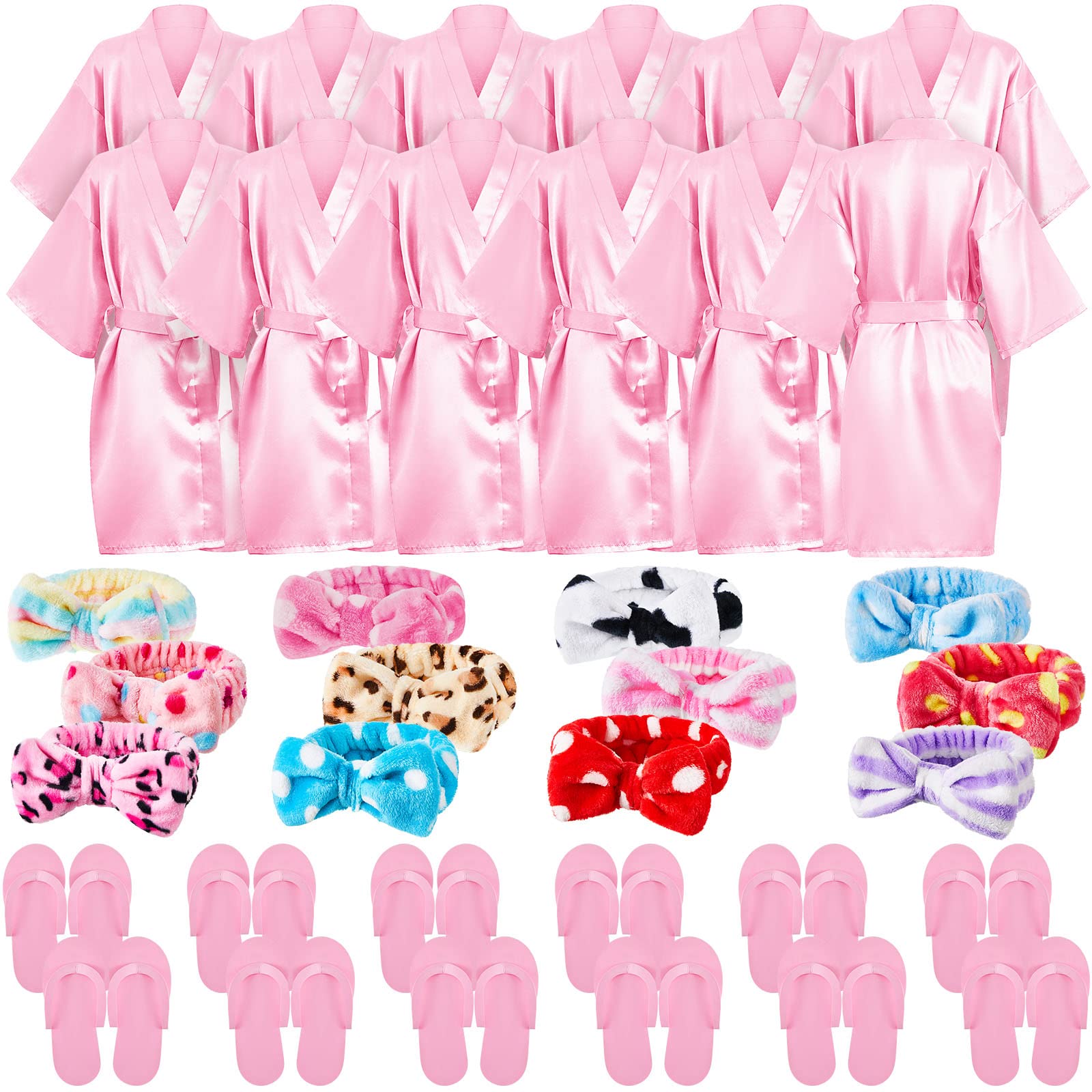36 Pcs Spa Party Supplies for Girls 12 Kimono Robe V Neck Bathrobe 12 Soft Spa Headband 12 Disposable Foam