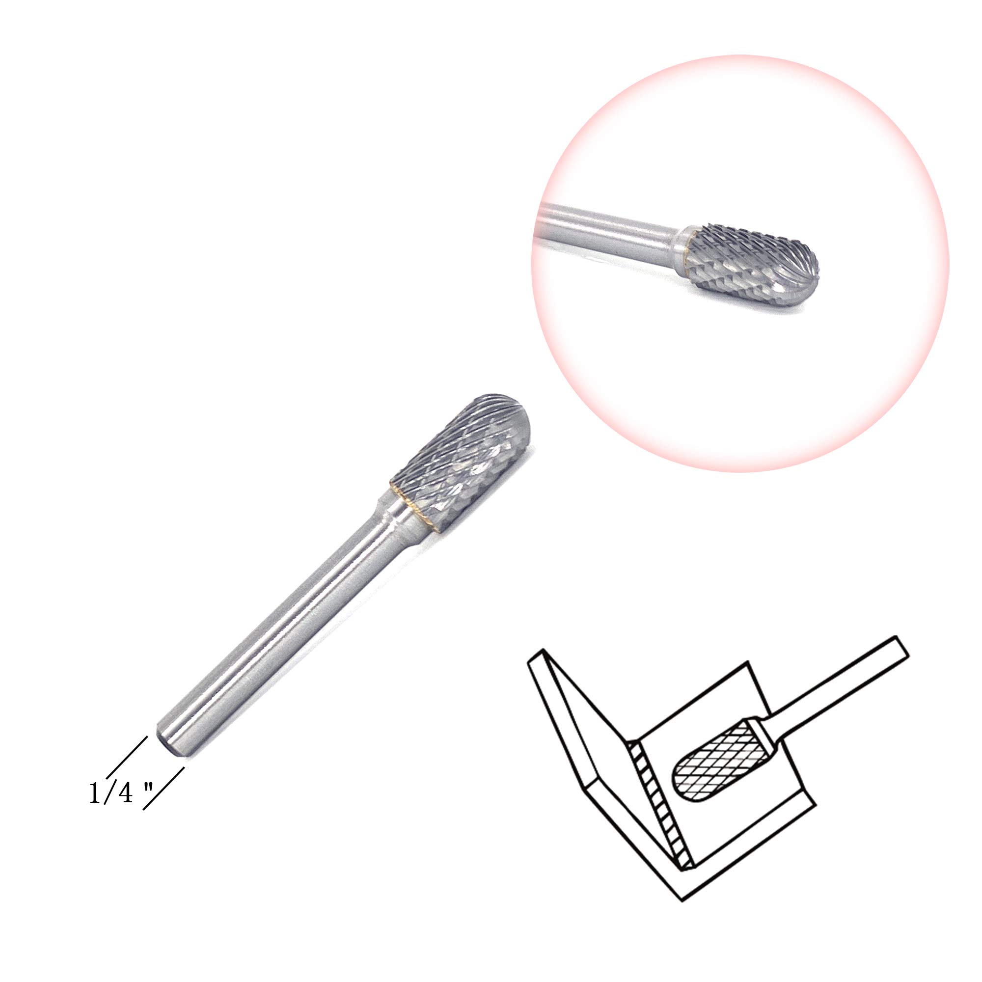 SC-3 Tungsten Carbide Burr File (3/8” Cutter dia X 3/4”Cutter Length) Cylindrical Ball Nose End with 1/4" Shank dia,1pcs