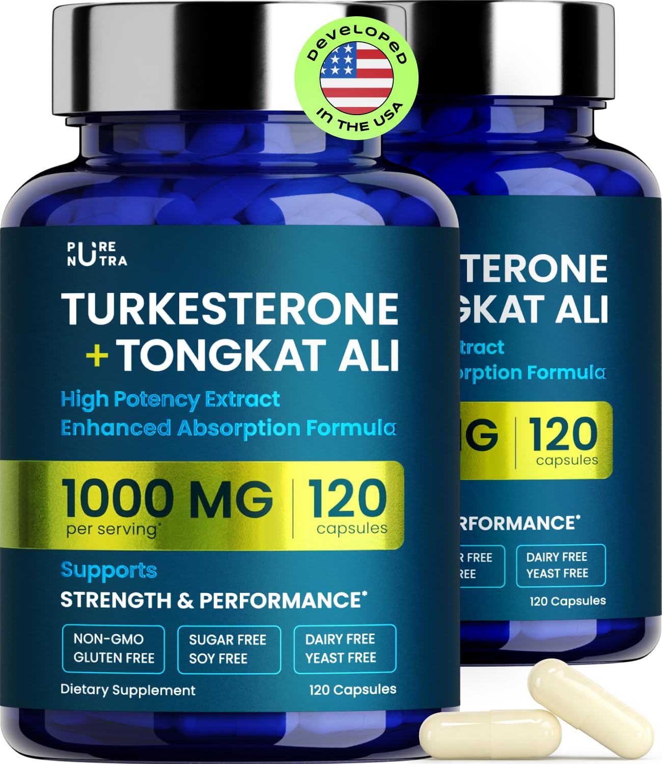 PureNutra Suplemento de Turkesterona e Tongkat Ali 1.000 mg, 2 frascos