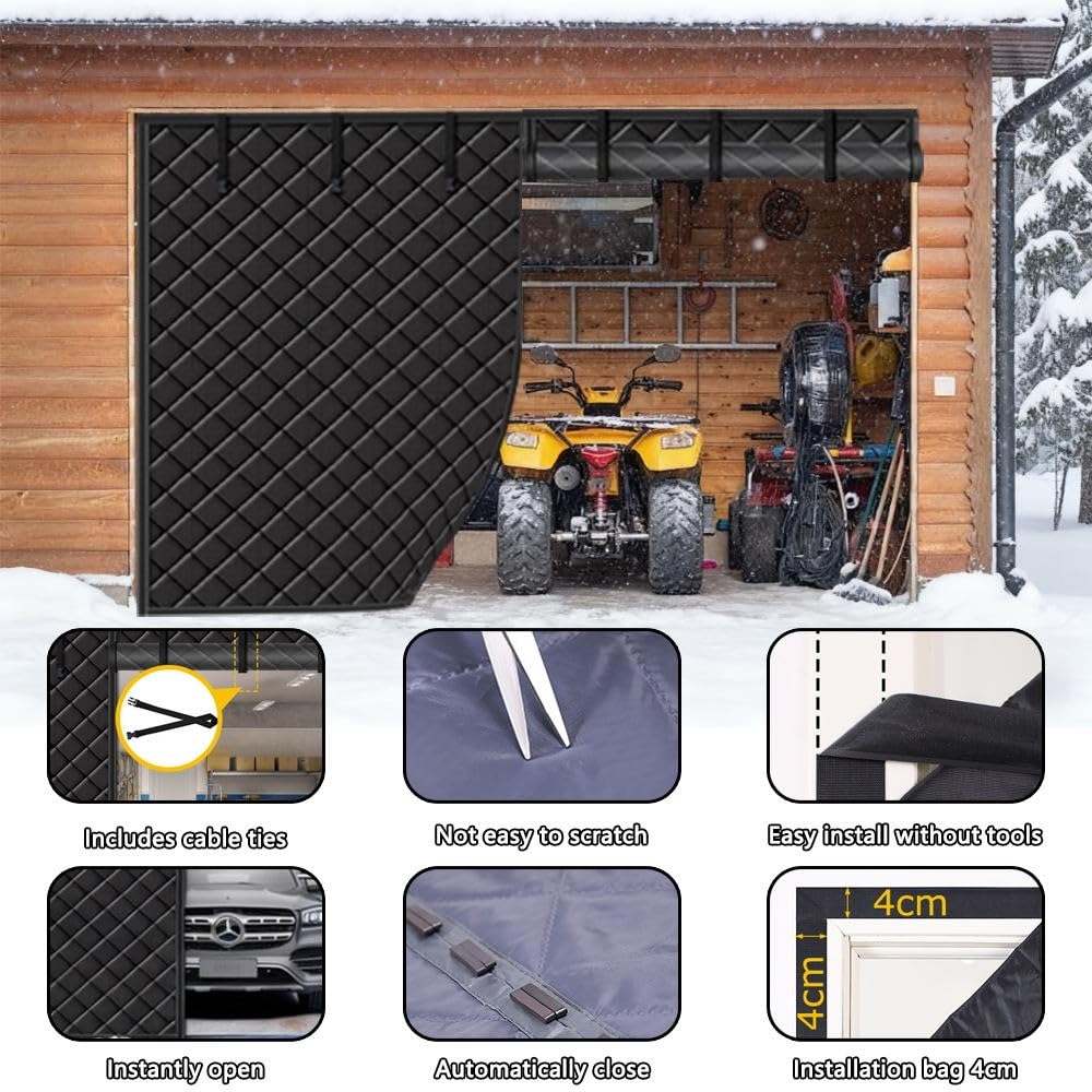 Cortina Aislante Para Puerta De Garaje, Cortinas Termicas Aislantes Frio Y Calor Para Puertas, Cortinas Con Cierre MagnéTico, Cortina De Puerta TéRmica De Invierno(Gris,305x244 cm)