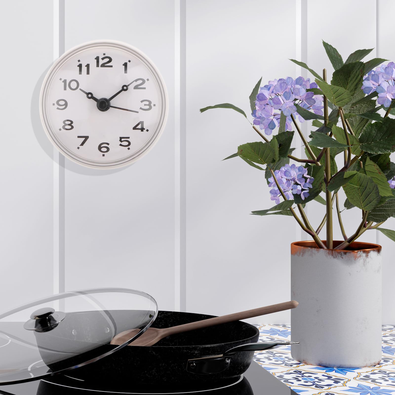 Sharplace wasserdichte Badezimmer-Uhr Mini Badezimmeruhr mit Silikagel Saugnäpfe zum Aufhängen, Funk-Badezimmeruhr, Küchenuhr, Baduhr, Quarz-Uhrwerk, feuchtigkeitsabweisend, 75 x 35 mm Weiß