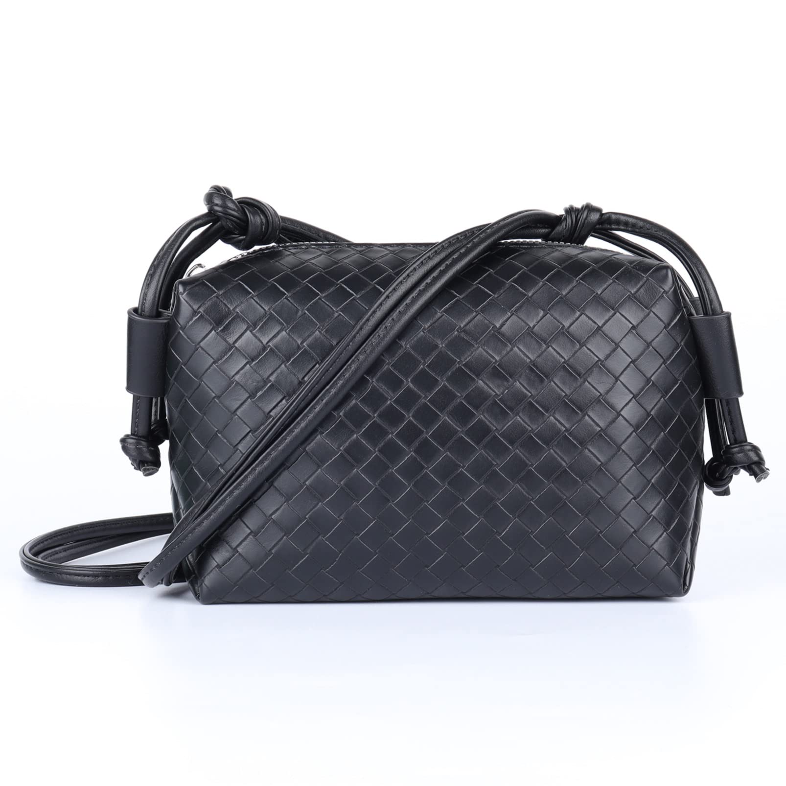 HTPARY Woven Purse for Women,Small Crossbody Bag 20x13x7cm Zip Trendy Soft PU Purses,Adjustable Shoulder Straps