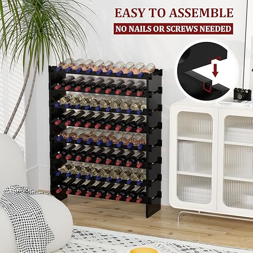 Miniatura 3 de Domax Estante de vino independiente para piso, 8 niveles, soporte para botellas de vino, 72 botellas, estantes apilables de madera de bambú para