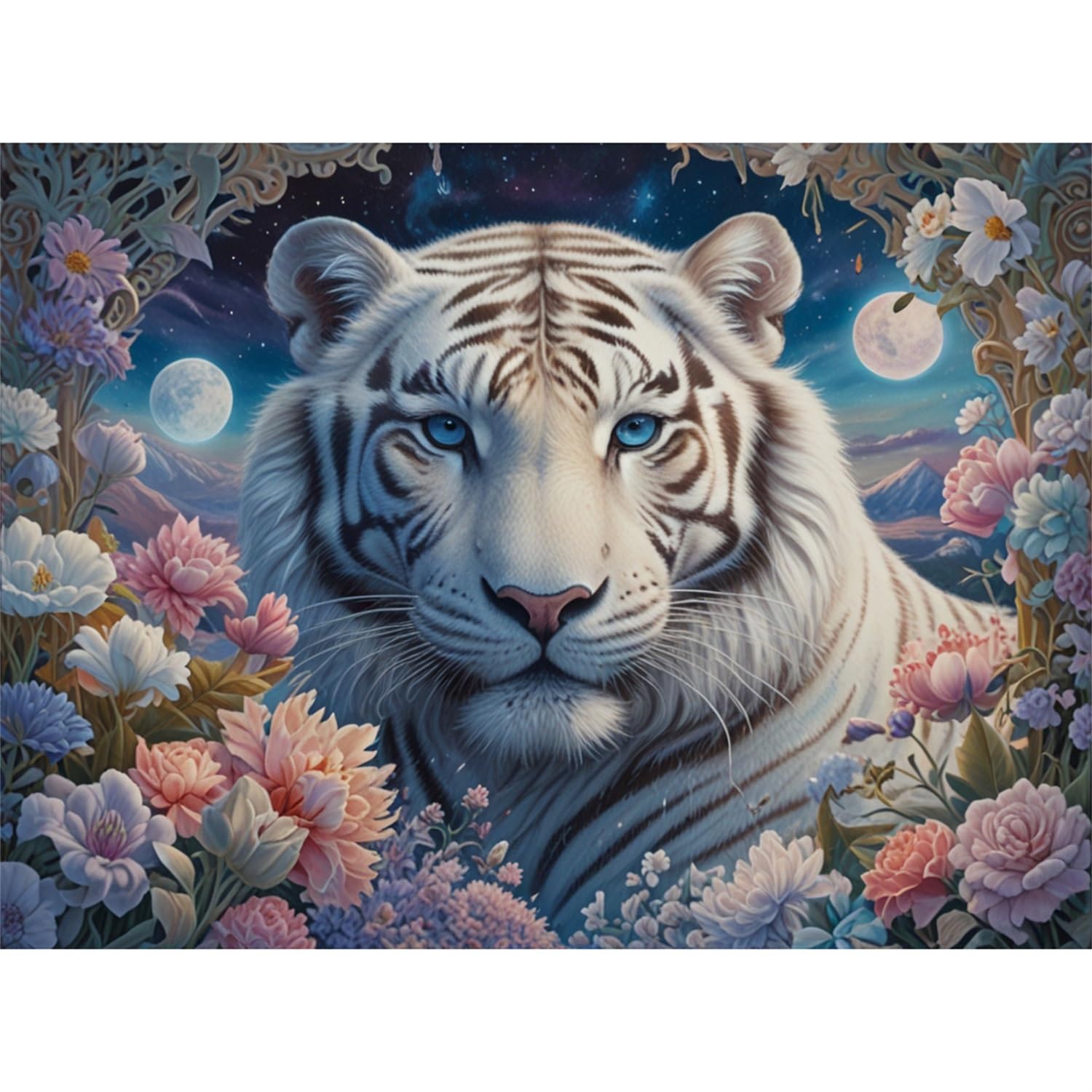 2000 Pièces Puzzles pour Adultes,Tigre Blanc Parmi Les Fleurs Puzzle,Puzzles en Papier pour Jeux pour Personnes Âgées 70x100cm