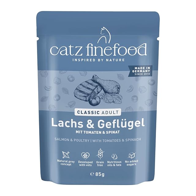 catz finefood Classic N° 5 - Comida húmeda para Gatos de salmón y Aves de Corral, Comida húmeda Gourmet…
