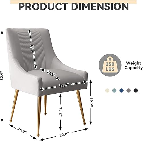 Miniatura 3 de Sillas de comedor modernas, sillas de comedor tapizadas de terciopelo con patas doradas, juego de 2 sillas decorativas copetudas para sala de