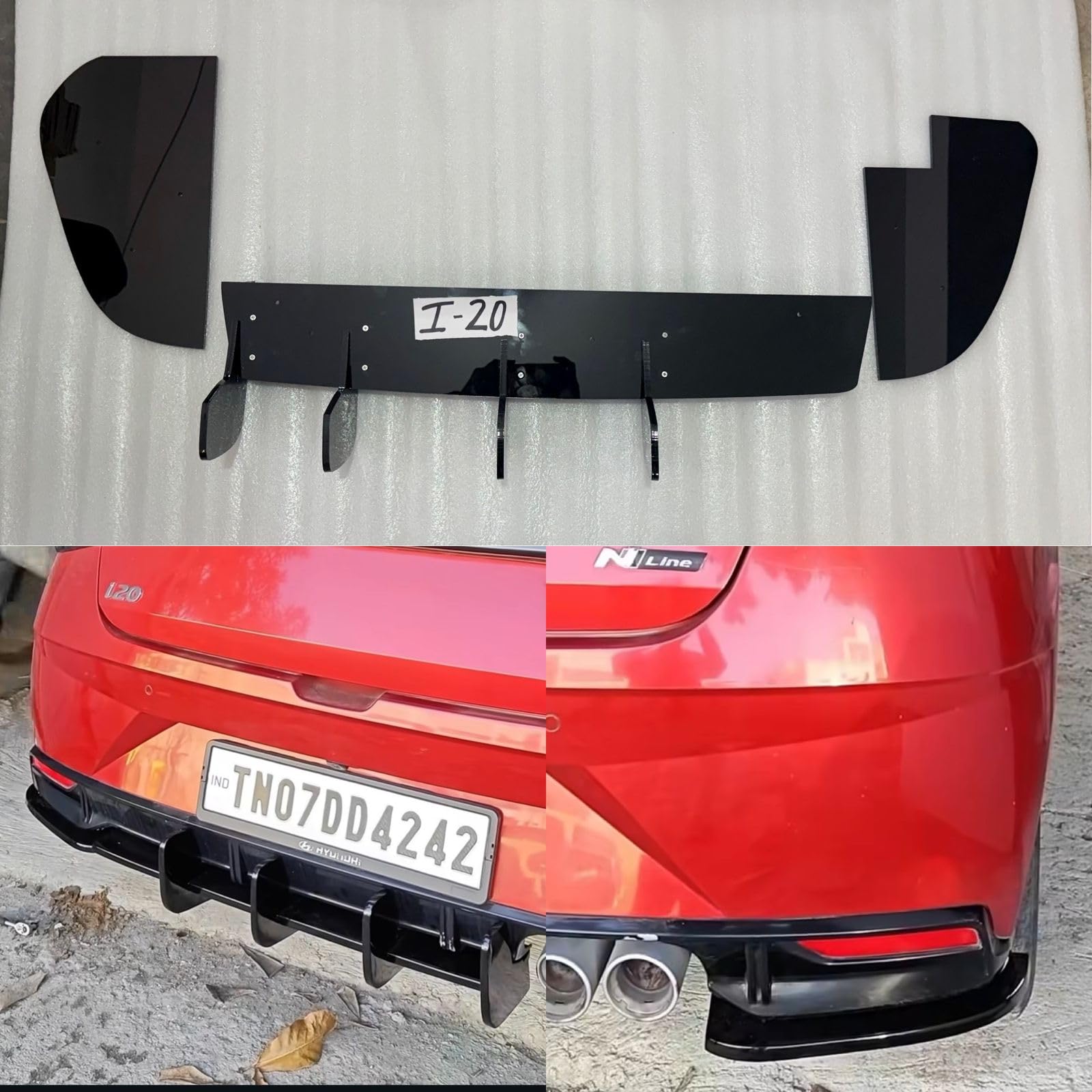 Rear Bumper Lip car Wing ABS Acrylic Diffuser Glossy Black Stylish Spoiler for Exteriors Auto Accessories for Decoration Attractive Compatible with Car (Black,Hyundai I20 Diffuser)-image-24