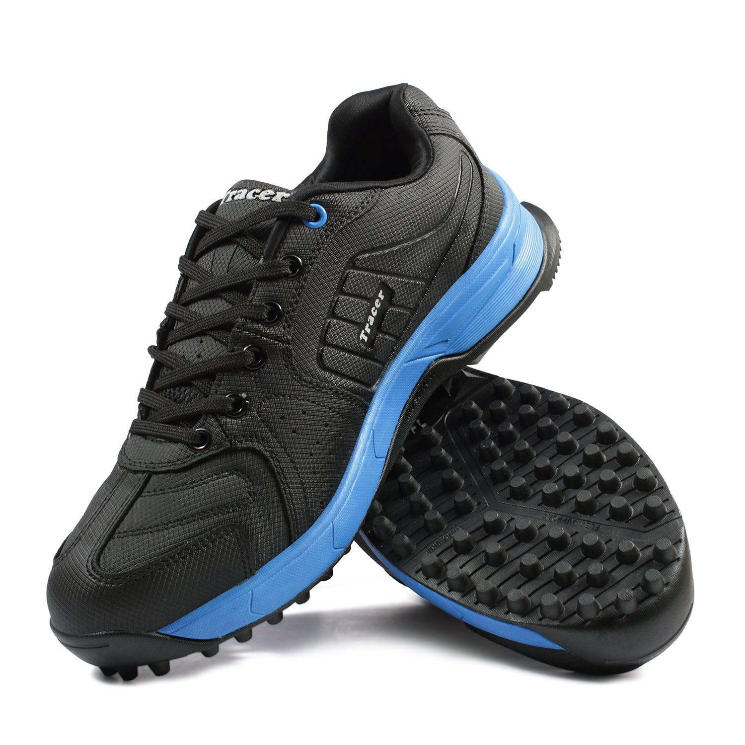 TRACER Cricket Shoes for Mens, Stylish & Comfortable, Eva with Rubber Studs Sole, Material PU, Lightweight & Breathable, Secure Fit, Sports, Training Running Shoe, (Black Blue - 11) (B0DC6JQPS5) Amazon Price History, Amazon Price Tracker