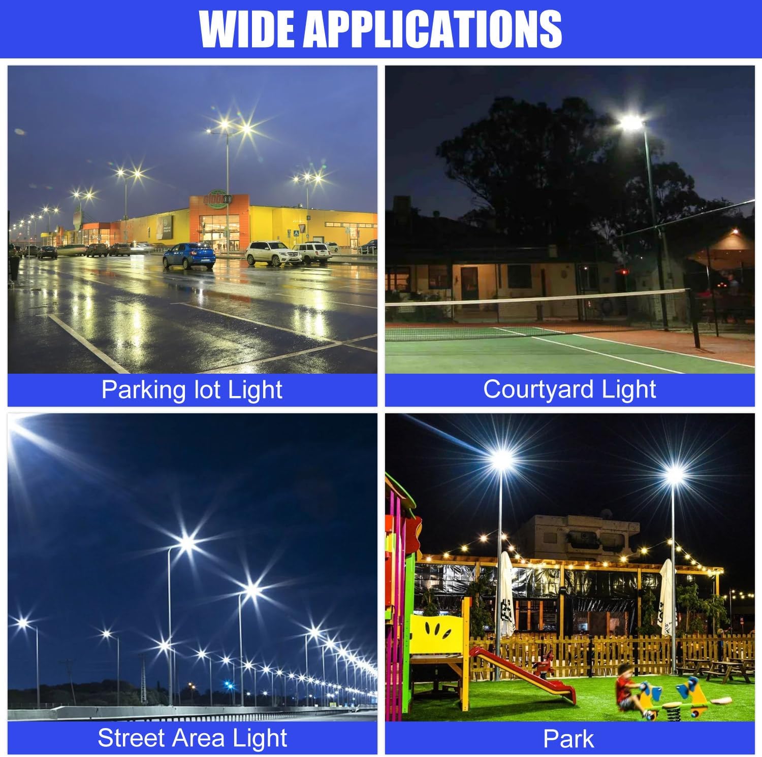 150W LED High Voltage 480V Shoebox Area Light Parking Lot Lighting Street Lamp Stadium Light Flood Light Type III Distribution 5000k Daylight DLC Lighting Facts (150w 347/480v, Yoke Mount)