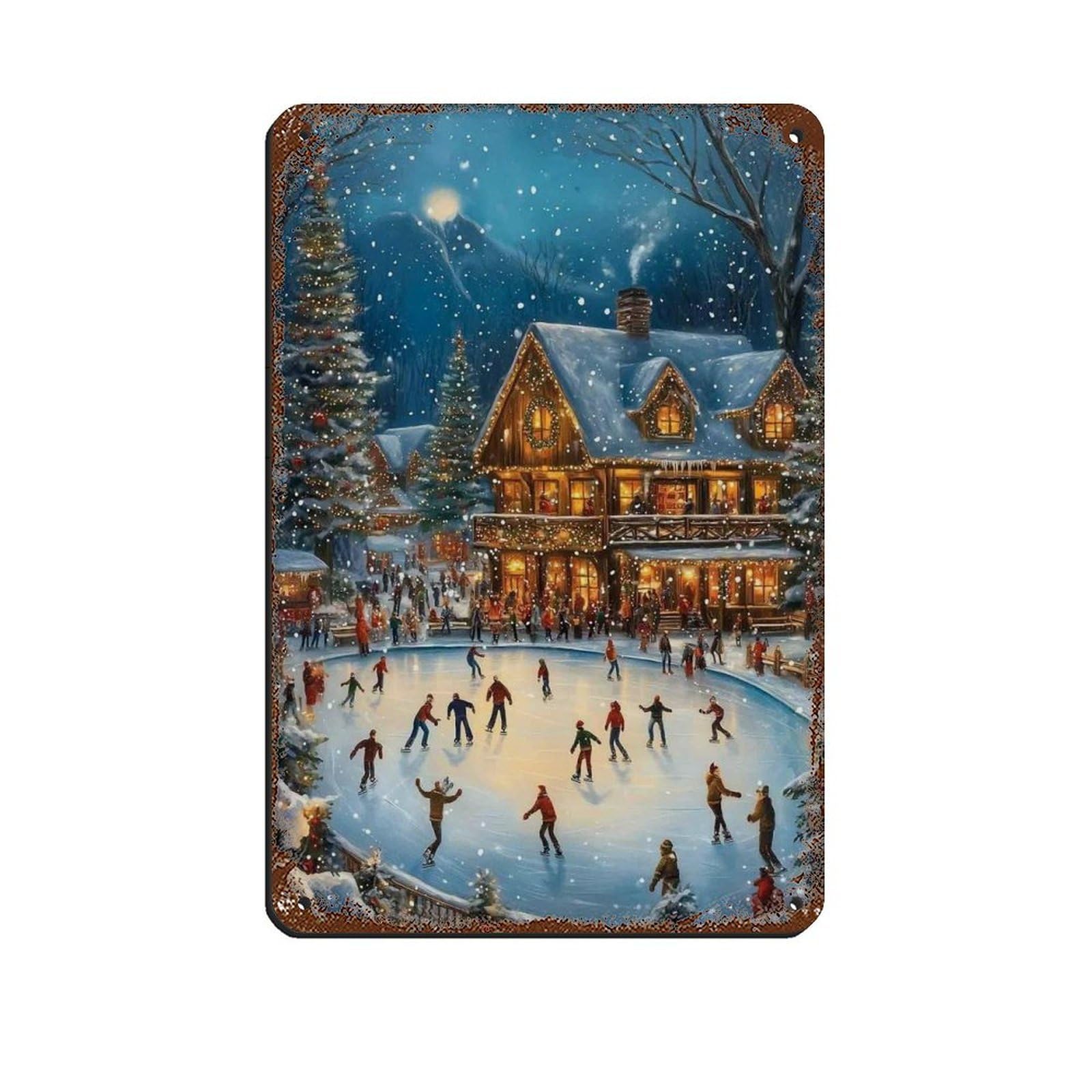 Winter Skating Rink, Christmas Art Retro Poster Metal Tin Sign Chic Art Retro Iron Painting Bar People Cave Cafe Family Garage Poster Wall Decoration 8x12inch(20x30cm)