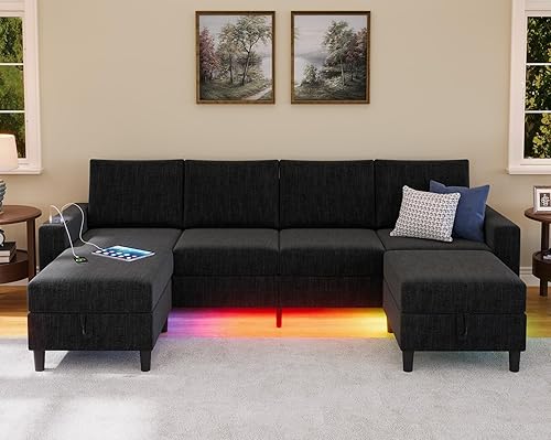 Miniatura 9 de Sofás seccionales inteligentes para sala de estar, sofá modular en forma de U  L de 6 asientos con luz RGB y carga, muebles modernos de sala de