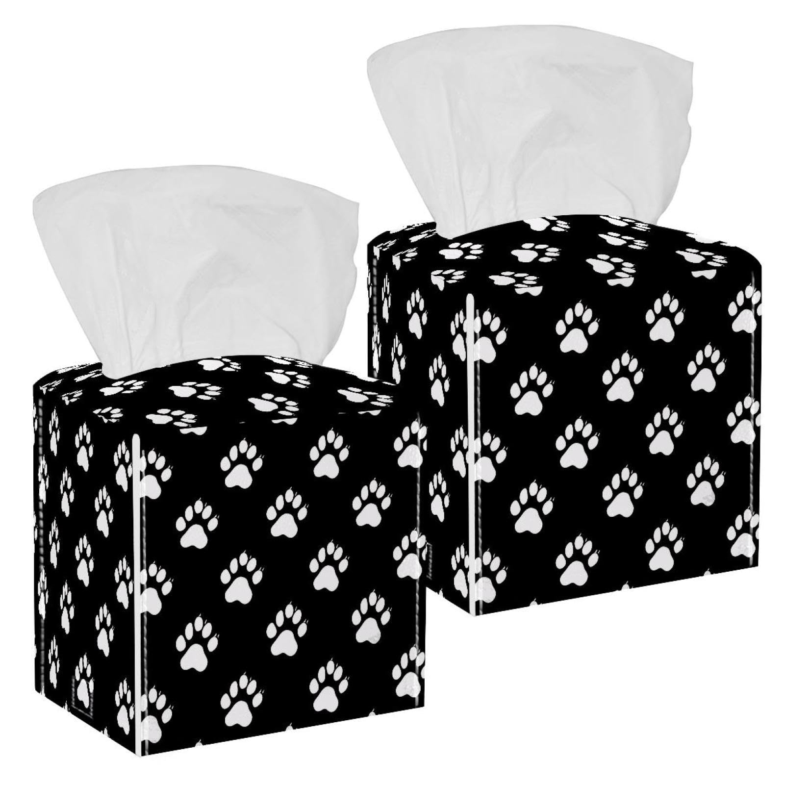 Paws Tissue Box Cover, 2 Pack PU Leather Square Facial Tissue Dispenser Box holder for Home Office Car