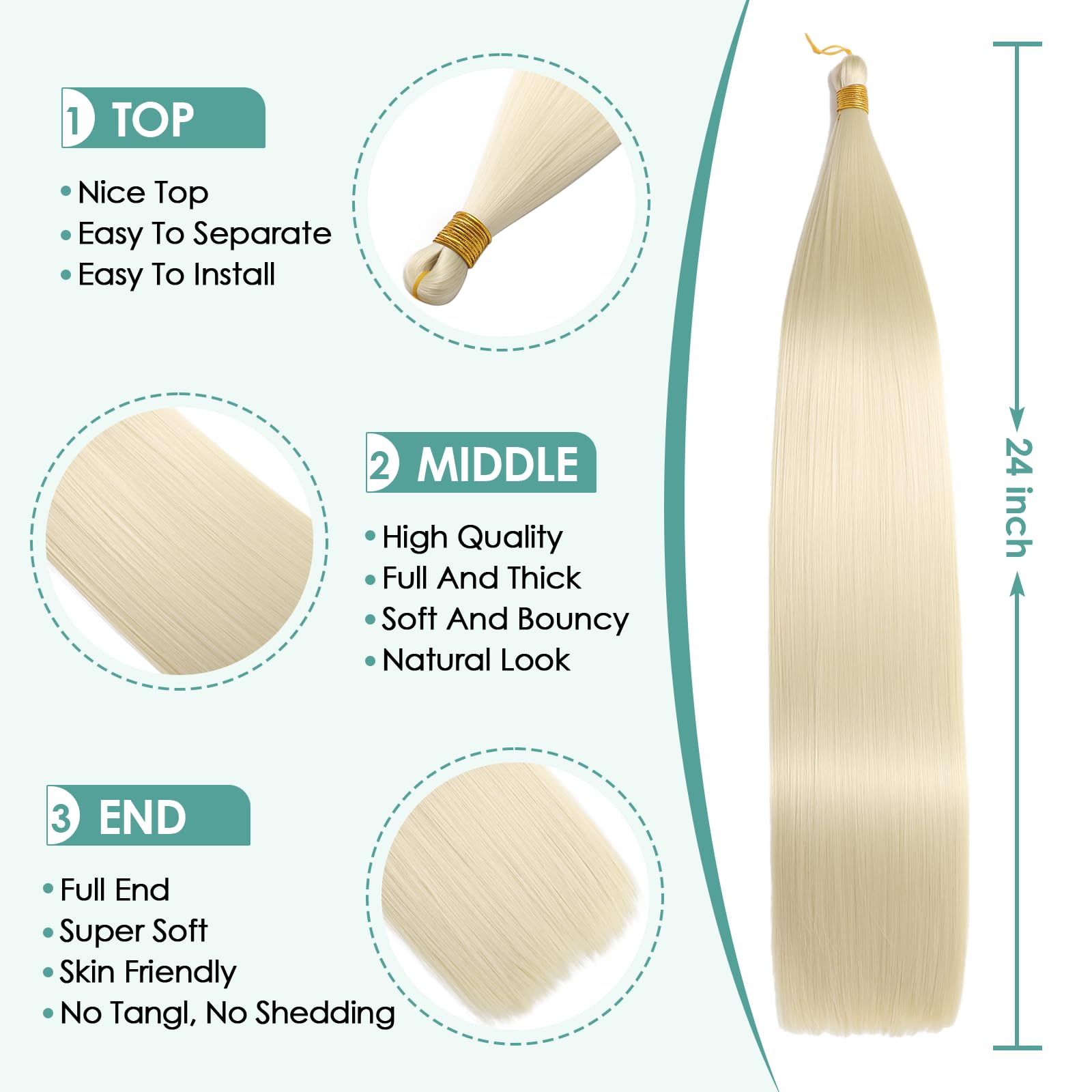 Locescsoc 28 Inch Straight Hair Extensions 150g 3 Packs Bone Straight Braiding Hair - Image 3