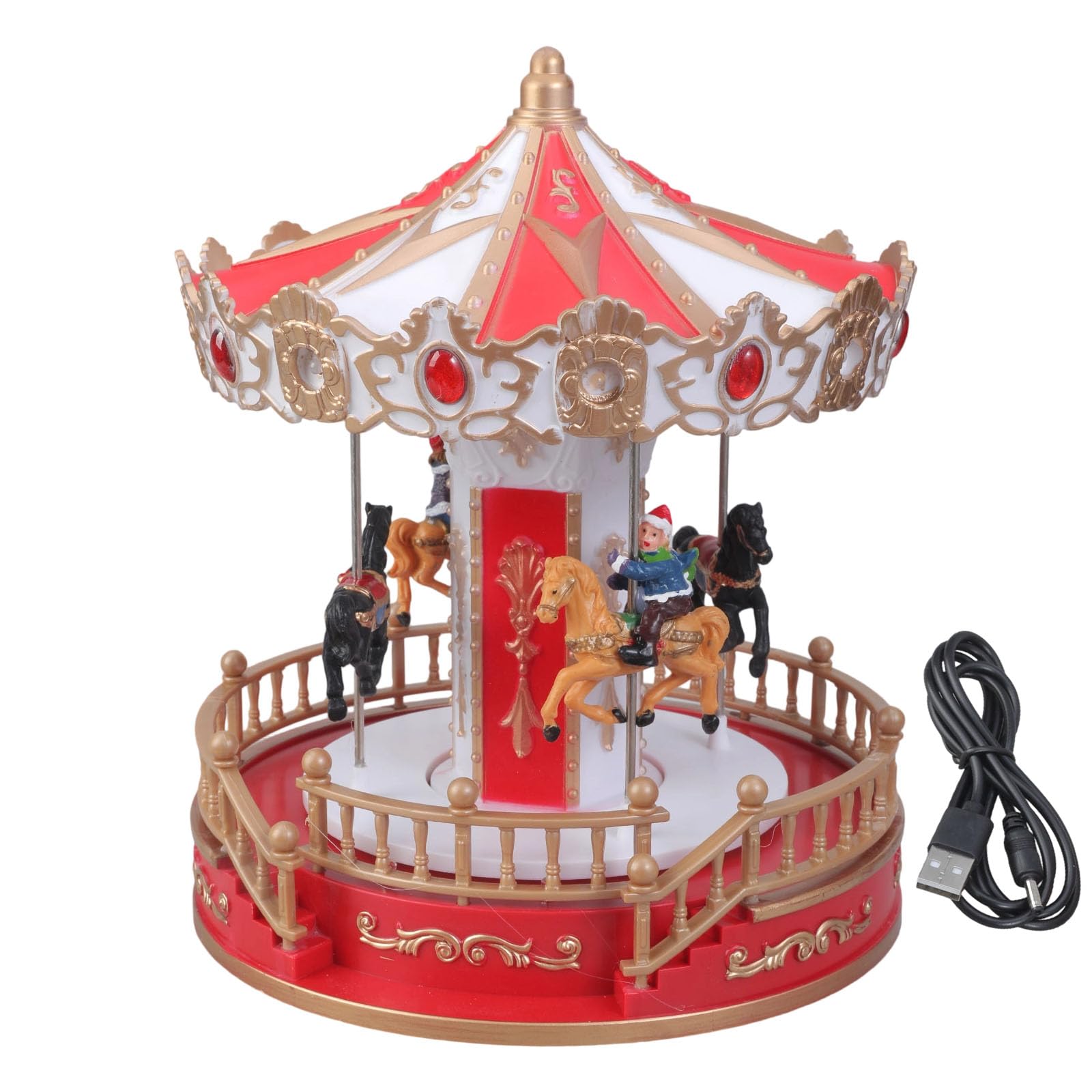 ordinarYone Musical Christmas Carousels with LED Light and Rotating Base Classical Melodies for Festival Home Desktop Ornament