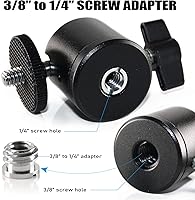 Vista 4 de EXMAX Mini cabeza esférica de aleación de aluminio de 360 grados giratoria Mini trípode con adaptador de tornillo de 3/8 a 1/4 pulgadas para cámara