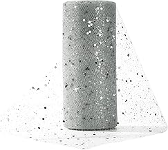 Tulle Fabric 15 cm x 25 Yards Glitter Tulle Decorative Fabric with Small Sequins Decorative Fabric Tulle Roll for Wedding Party Banquet Decoration Craft Wedding Table Decoration Gift Bow Tulle Ribbon