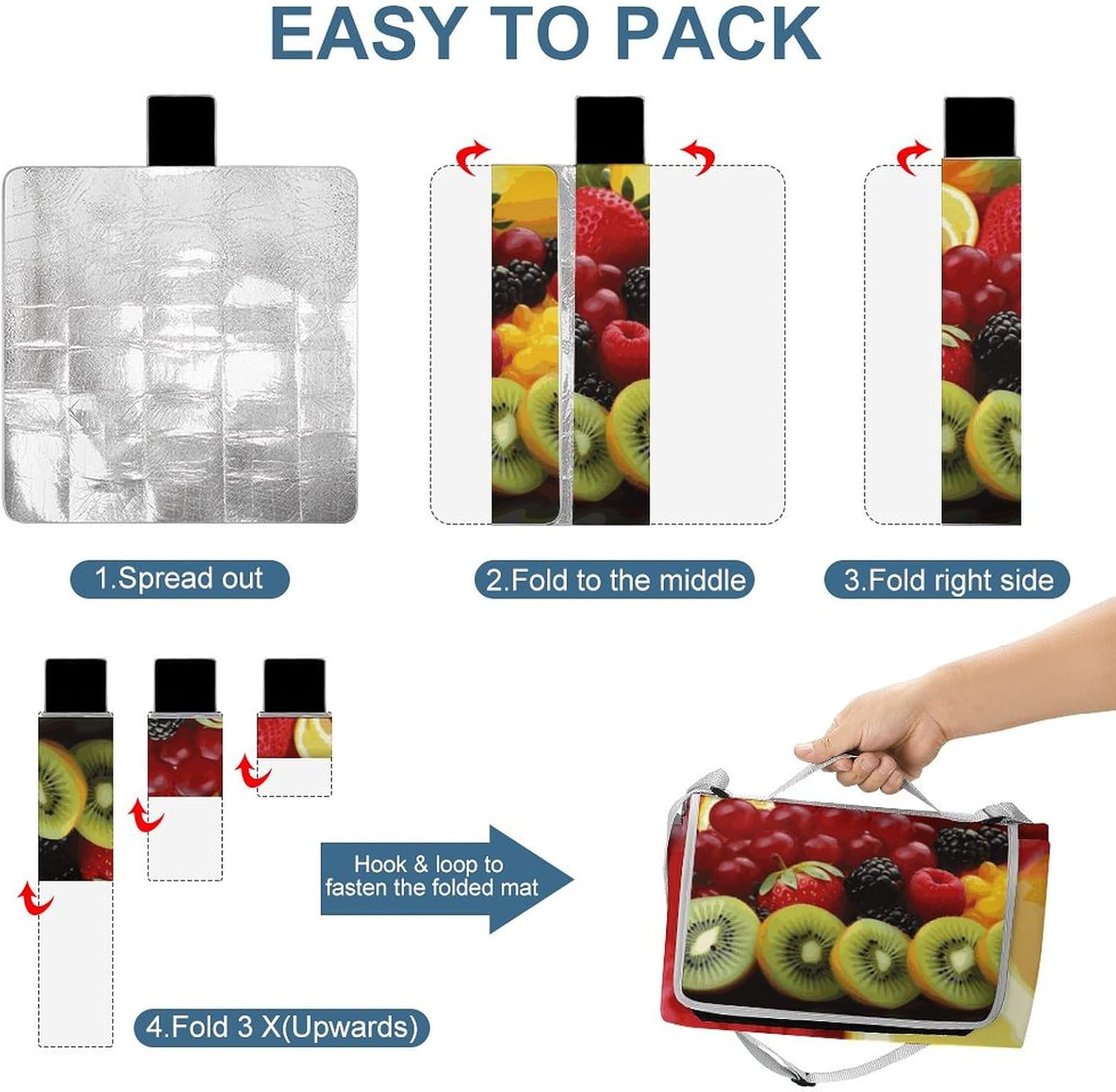 Outdoor Picnic Blanket Extra Large Beach Blanket Waterproof Picnic Mat Fresh Fruit Camping Blanket Portable with Carry Strap Park Blanket for Grass Camping Park
