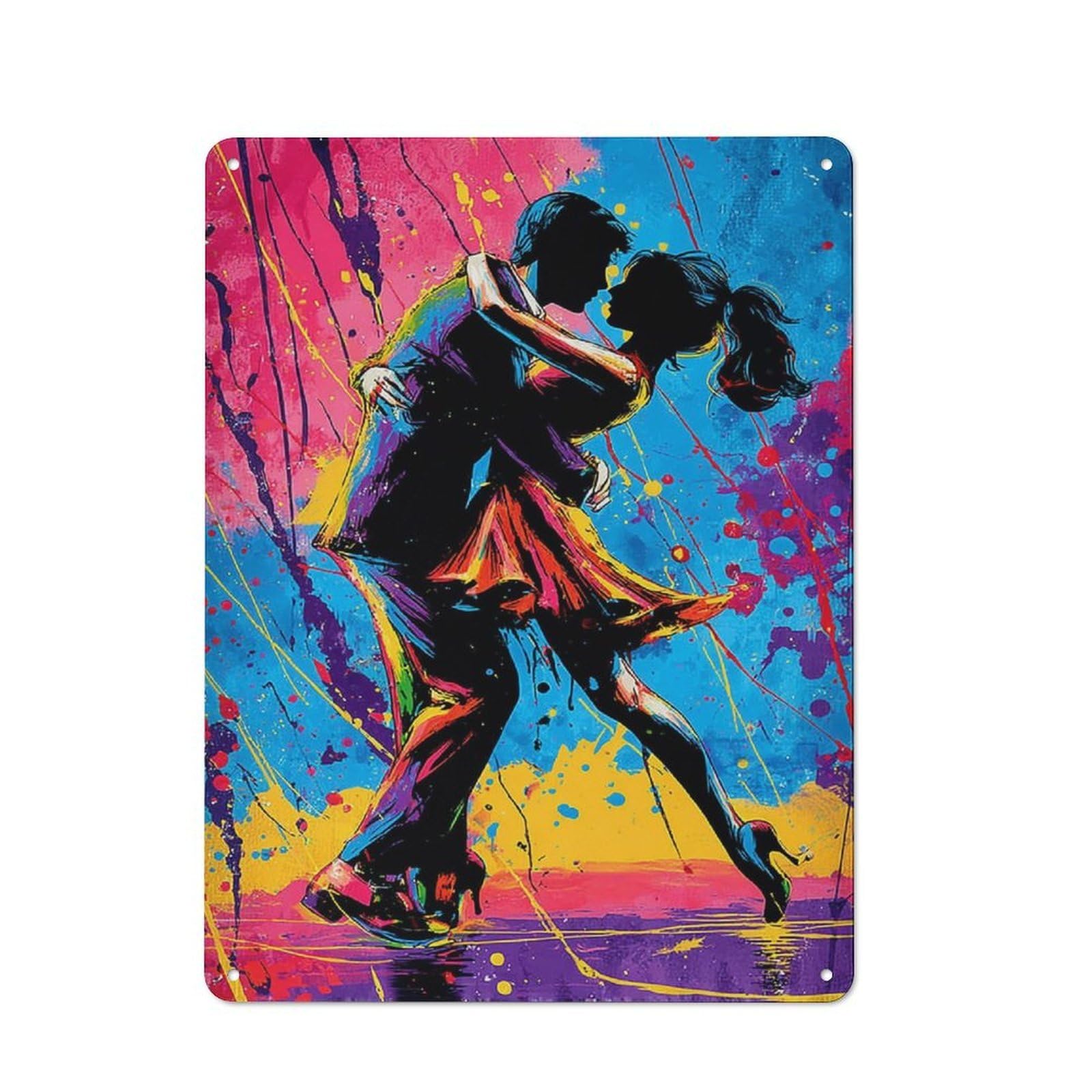 Junmoney Colorful Dance Artistic Couple Silhouette Vintage Tin Sign 40X30cm With For Studio Or Craft Room, A Winter Wall Decor Update For Creative-Space Collectors