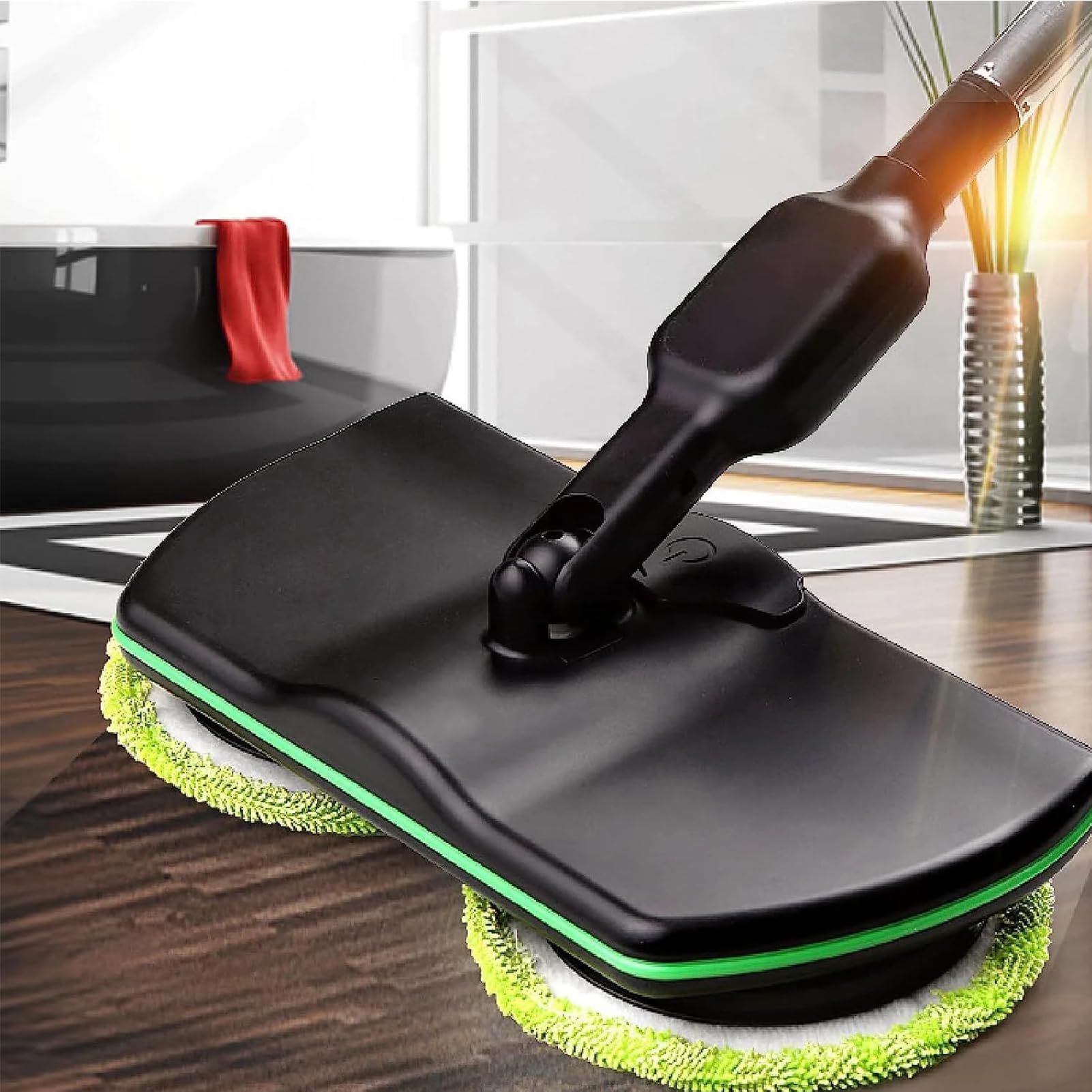Fregona Eléctrica Inalámbrica con Mango Ajustable,Fregona Giratoria Limpiador Sin Cable con 2 Almohadillas Microfibra y 2 Almohadillas Pulido para Limpieza y Limpieza de Suelos