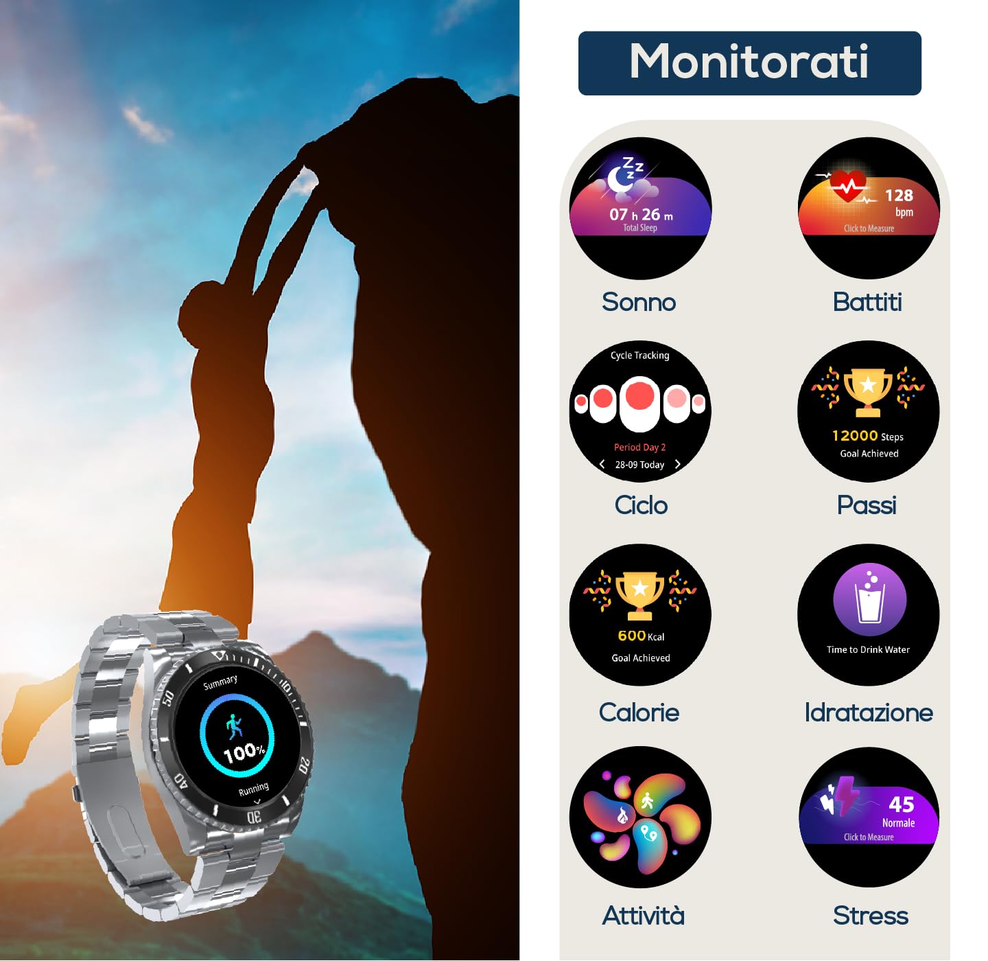 TECHMADE Smartwatch Niah Neptune, orologio digitale uomo – Cinturino in silicone nero Stile Sportivo, Display AMOLED, Monitoraggio Salute e Notifiche, chiamate, notifiche, funzione SOS,