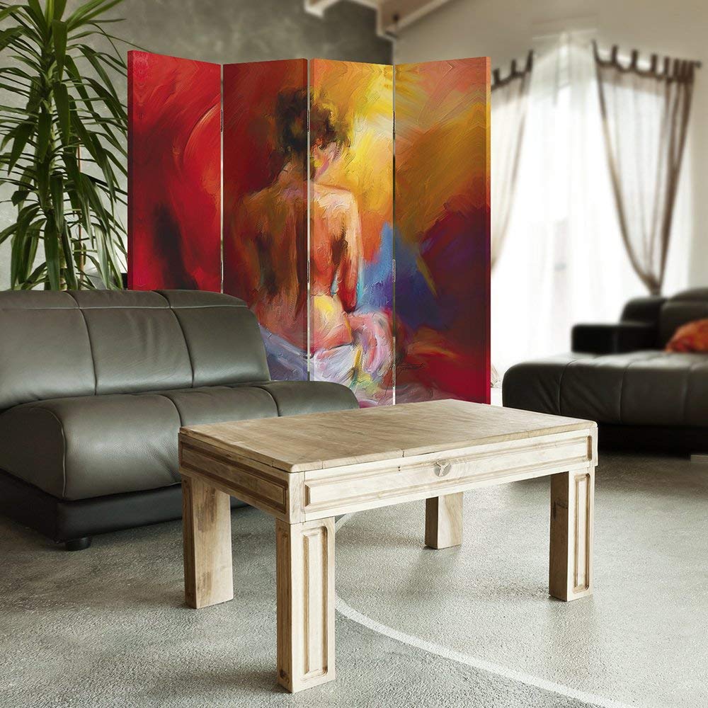 Feeby Paravent Dos 4 Panneaux Nu 145x150 cm Deux Côtés Cloison de séparation Écran Pliant Foto Paravent Interieur Décoratif Mur Espagnol Impression sur Toile Chambre d'enfant Salon Bureau Rouge