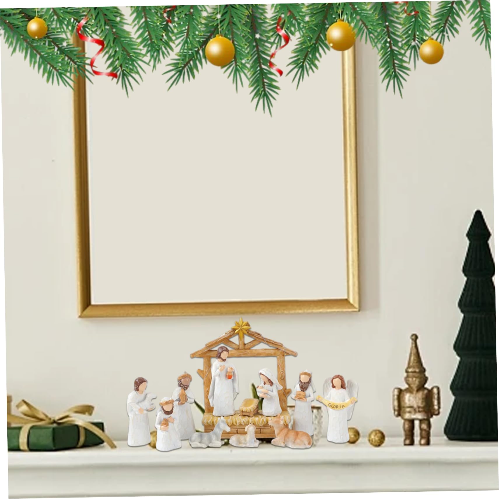 Conjuntos y Figuras de Natividad Juego de 12 Belén de Resina con Luces Navideñas para Decoración Navideña para Niños y Familias Conjuntos Figuras Blancas Juego de Navidad.