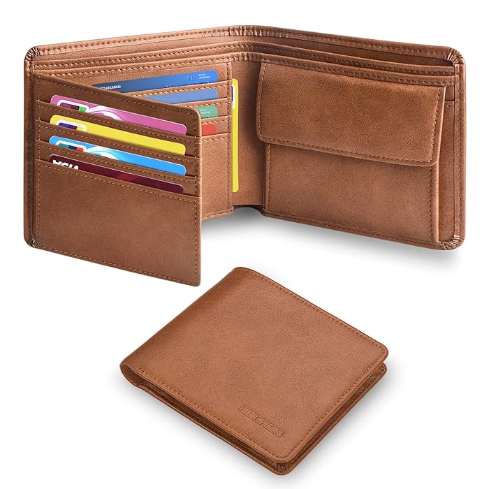 Buy HOCRES Wallets Mens Leather RFID Blocking Slim Wallet with 10 Credit Card, 2 Banknote