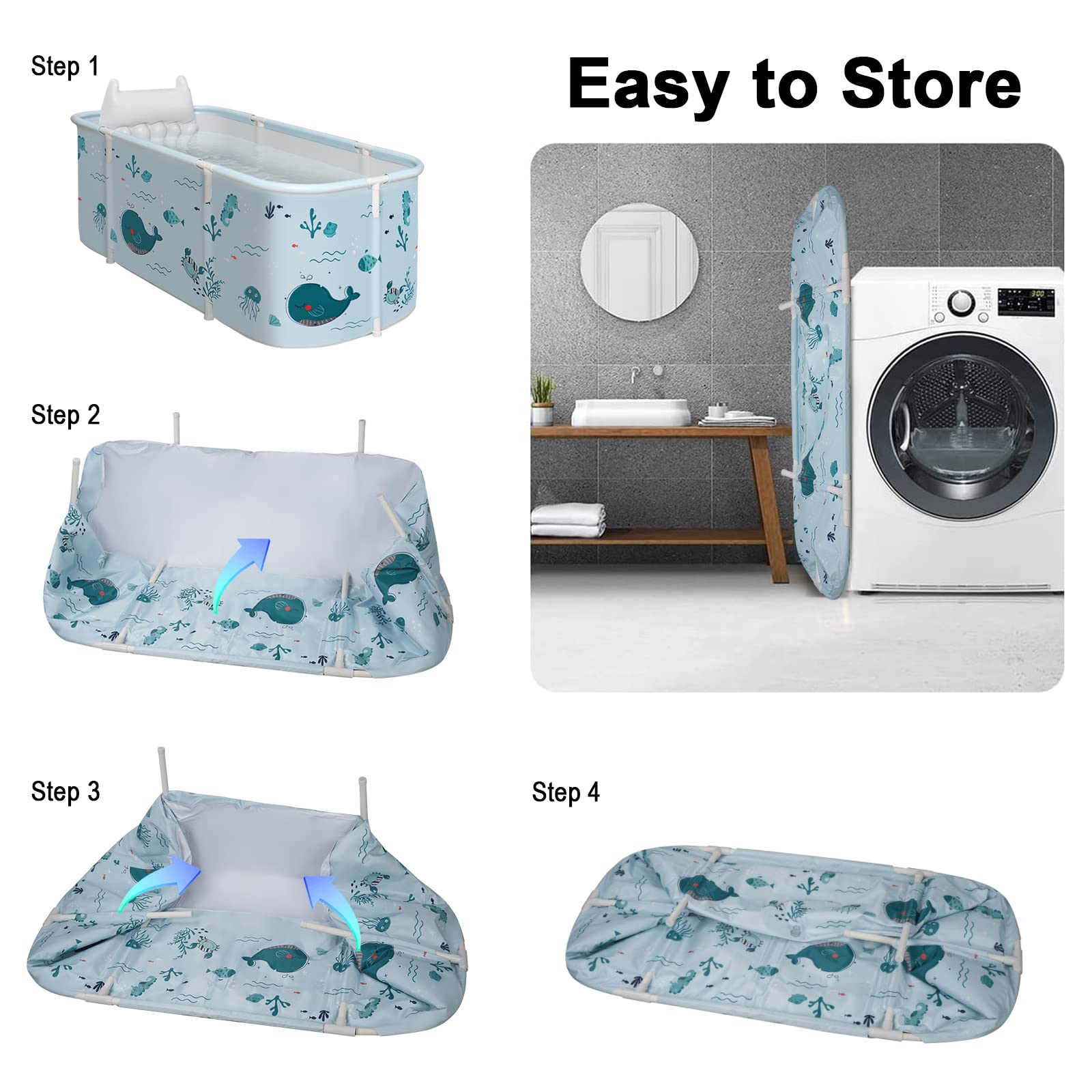 Vasca da bagno pieghevole, vasca da bagno portatile a 3 strati, vasca da bagno in PVC per adulti e bambini (Animato-140cm)