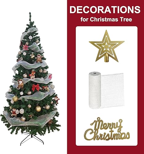 Miniatura 7 de ptlsy Árbol de Navidad artificial de 6 pies con patas de metal sólido, 800 puntas de ramas y 100 adornos, perfecto para decoración de vacaciones en