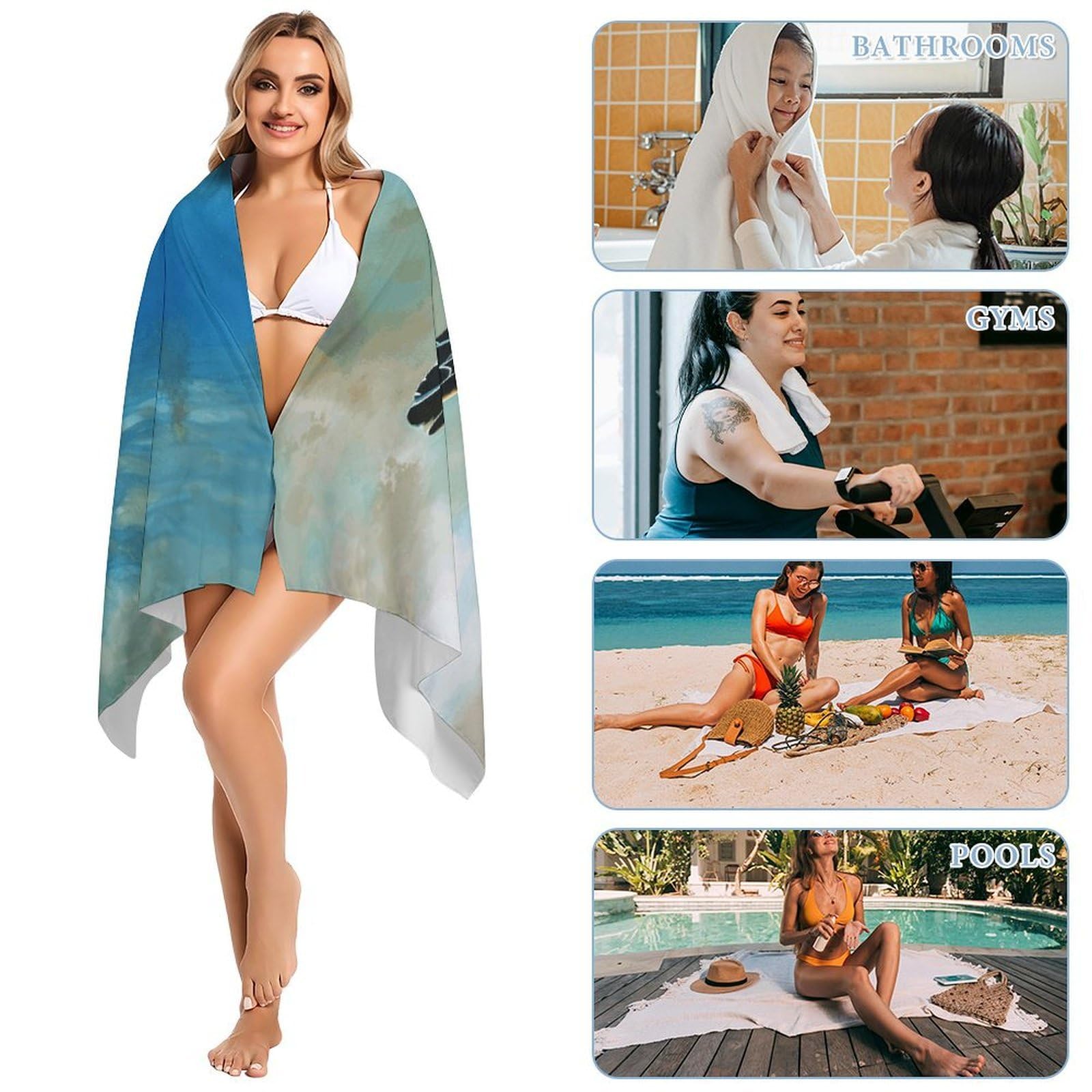 Sea Turtle - 3 toallas de baño unisex, toalla de playa ligera de secado rápido, toalla de baño para viajes, deportes, piscina, baño, camping, yoga, adultos, 160 x 80 cm