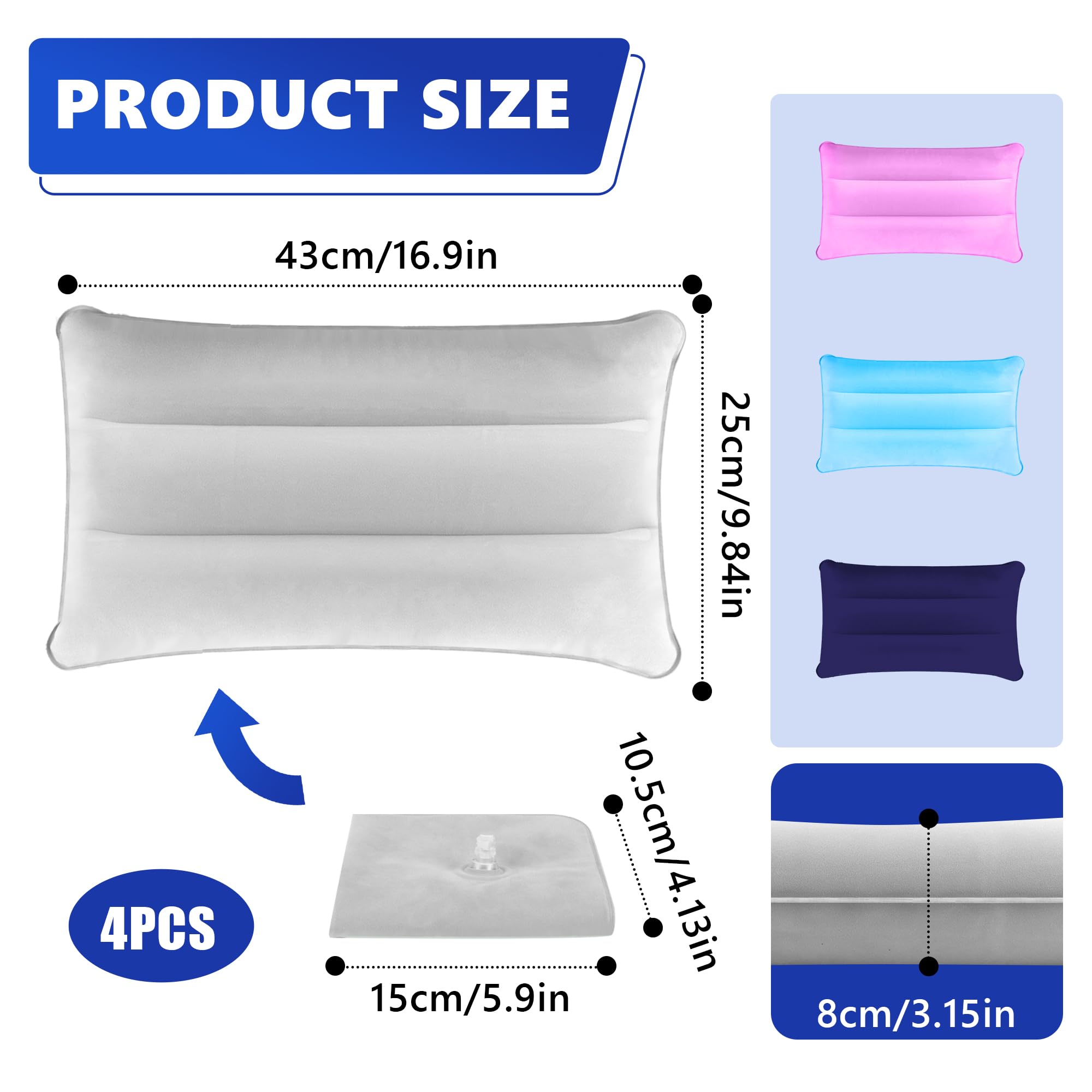 Cojín Inflable de Viaje para Camping 4Pcs Almohadas de Camping Hinchables Almohada de Viaje Ultraligera Almohada de Playa para Playa, Senderismo