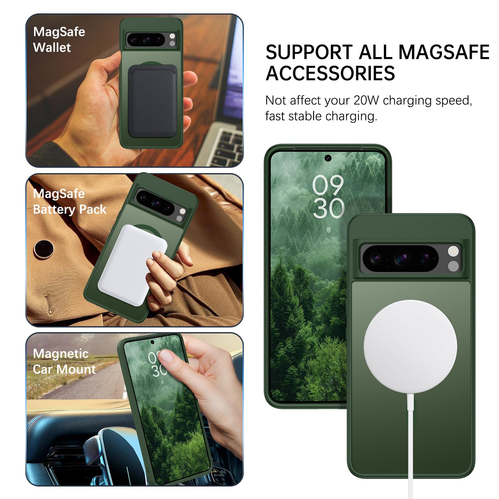YINLAI Custodia Magnetica Per Google Pixel 8 6.2'' – Compatibile MagSafe – Cover Sottile Opaca Con Effetto Pelle – Antiurto E Antigraffio – Nero - 3