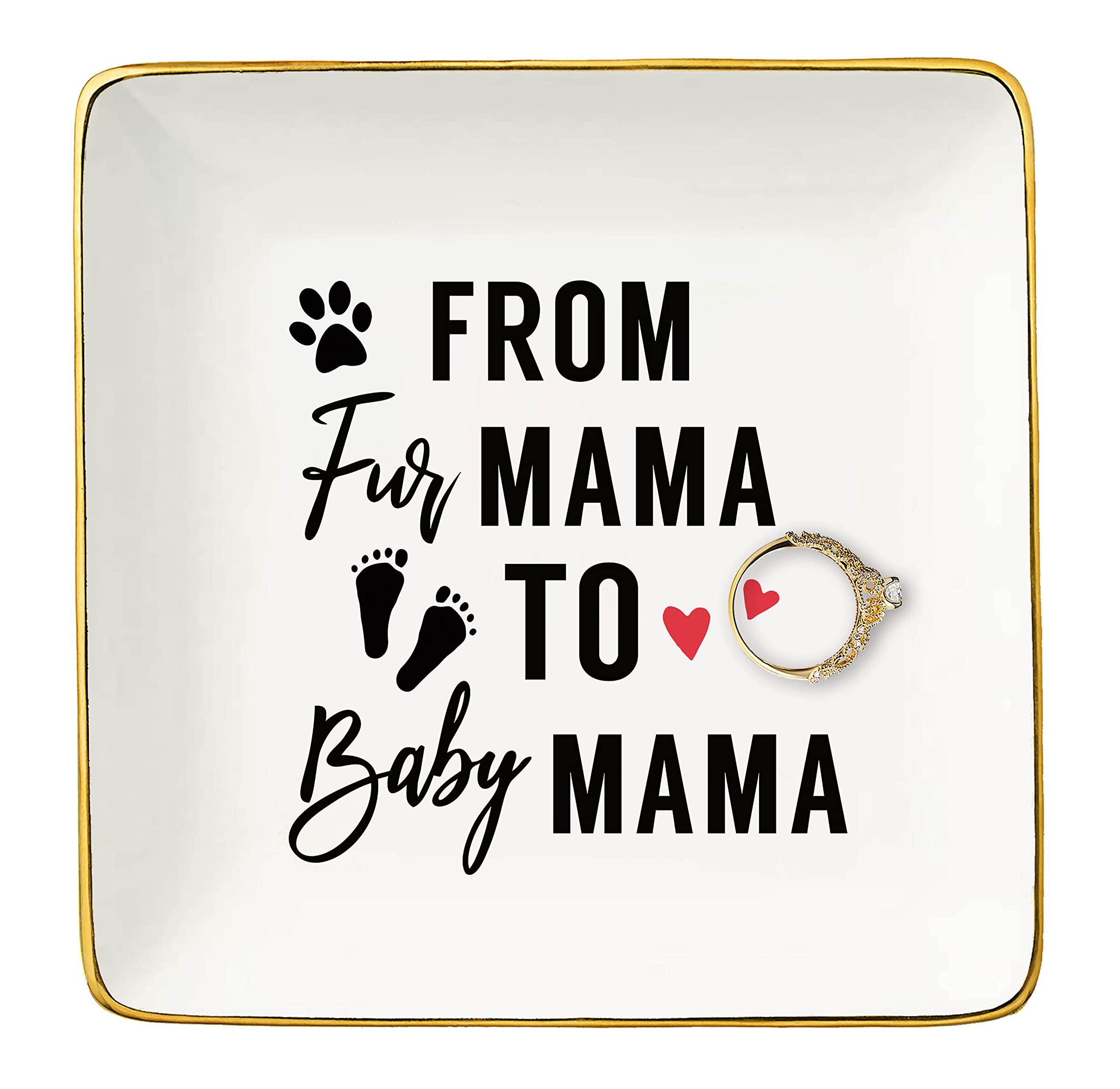Topthink Women's White From Fur Mama To Baby Mama - Mom To Be Gift -Have A Baby Gift - Pregnancy Announcement Gift - Baby Reveal Gift For New Mom Mother - Ceramic Jewelry Holder Ring Dish Trinket Tray