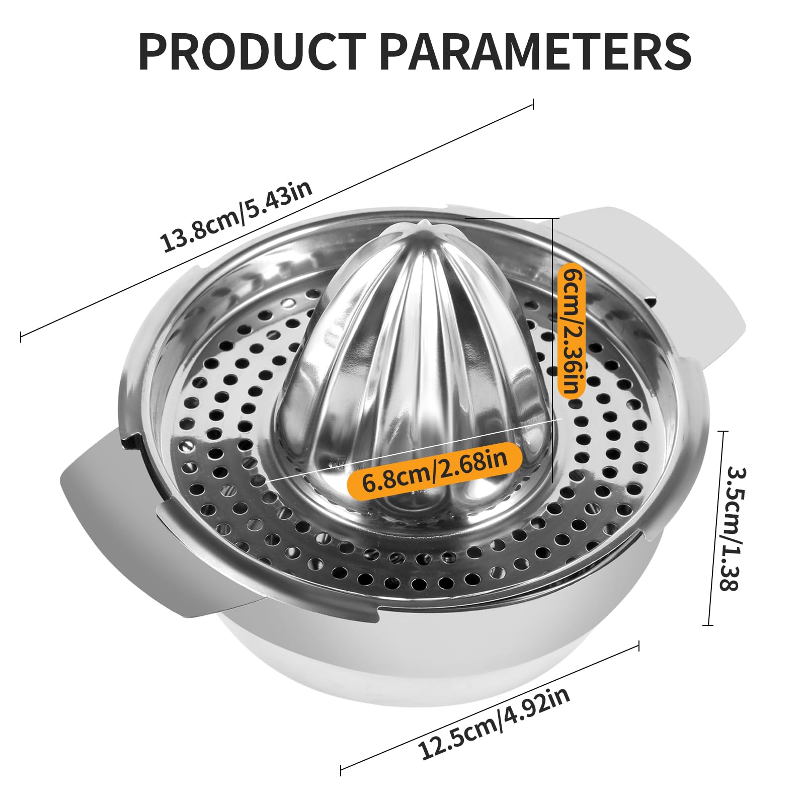 Exprimidor Manual de Cítricos en Acero Inoxidable, Juguera para Limones y Naranjas con Recipiente 400ml