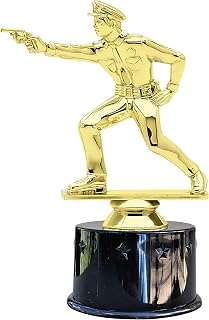 Express Medals Police Pistol Award Trophy Party Favor Gift Prize Including 4 Gold Color Decals to Custom Personalize The Black Round Base