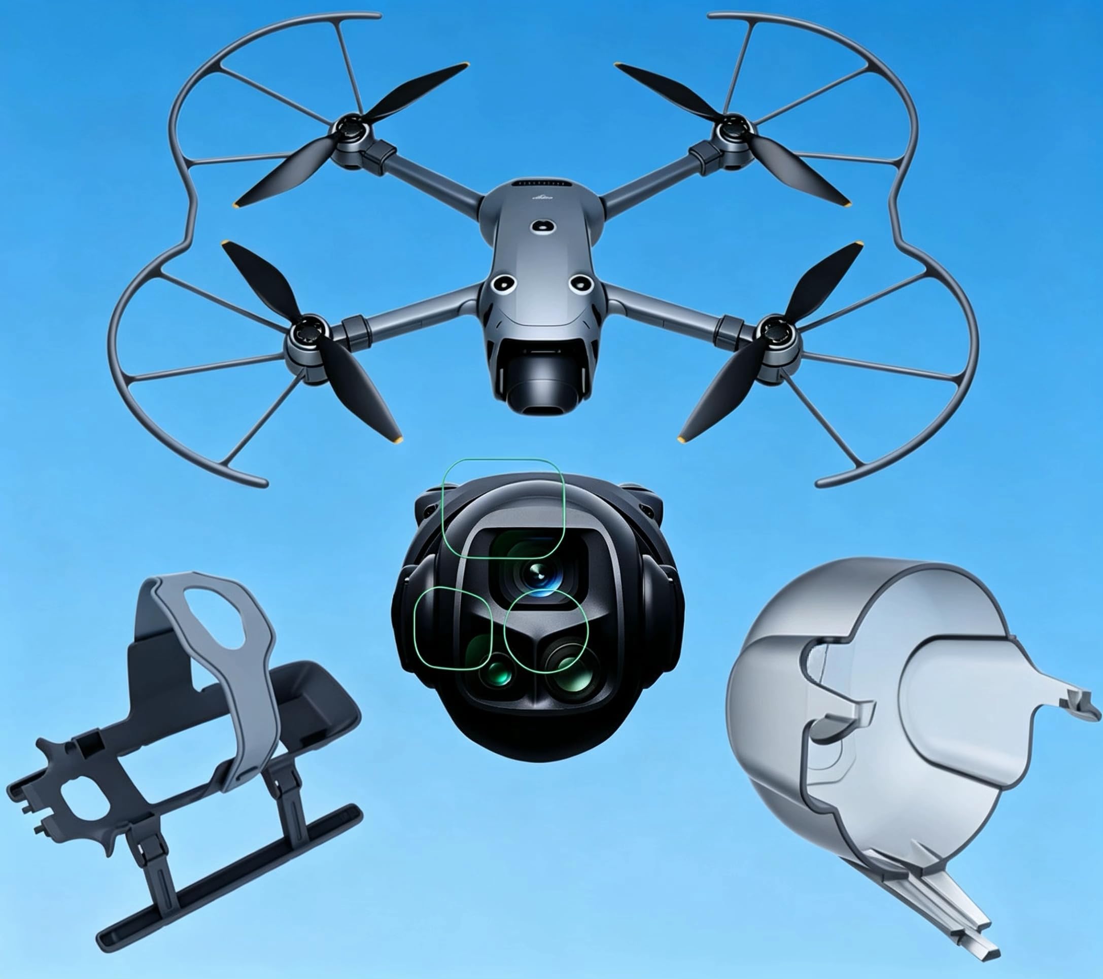 Photo 1 of Compatible with DJI Mavic 4 Pro Accessories Kit, Landing Gear with Propeller Guard Lens Cover and 9H Tempered Glass Screen Protector, All-in-One Drone Protection Set for Enhanced Stability and Safety