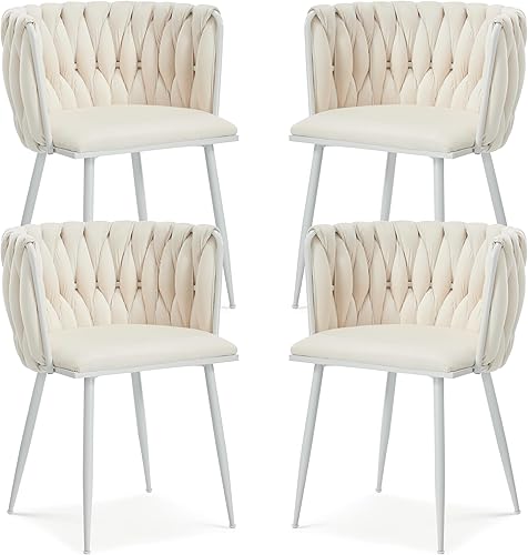 Miniatura 41 de Juego de 2 sillas de comedor de terciopelo, sillas laterales tapizadas tejidas con patas de metal plateado, Sillas de Comedor 2, sillas decorativas