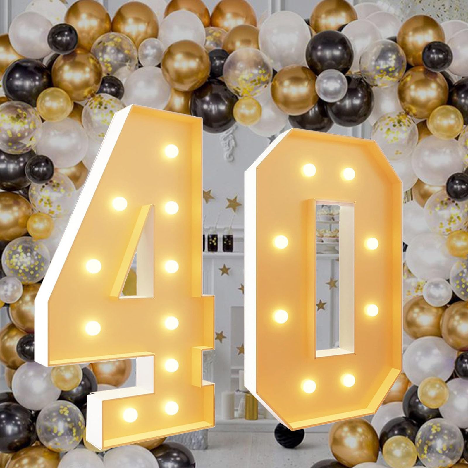 Biikoon Number 40 4Ft Marquee Light Up Numbers 40 For 40Th Birthdays Party Decoration Large Light Up Large Block Mosaic Numbers Pre-Cut Foam Board Set For Weddings Baby Anniversaries Decor
