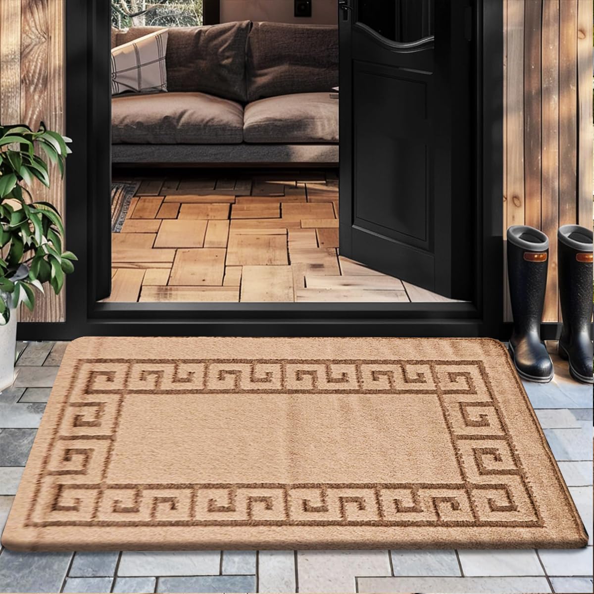 PHP Gel Back Non-Slip Washable Large Entrance Doormat |60 x 110 cm Outdoor and Indoor Dog Muddy Paws Floor Protector, Hallway, Bath and Kitchen - Beige
