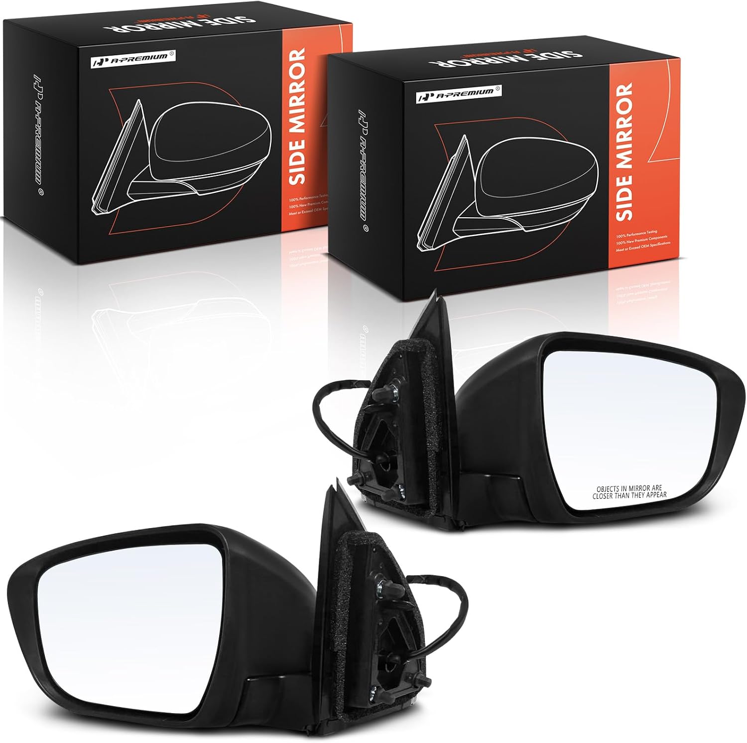 A-Premium Pair (2) Driver and Passenger Side Power Door Mirror - Compatible with Nissan Rogue Sport 2017-2022 - Heated Manual Folding Black Outside Rear View Mirror w/Turn Signal