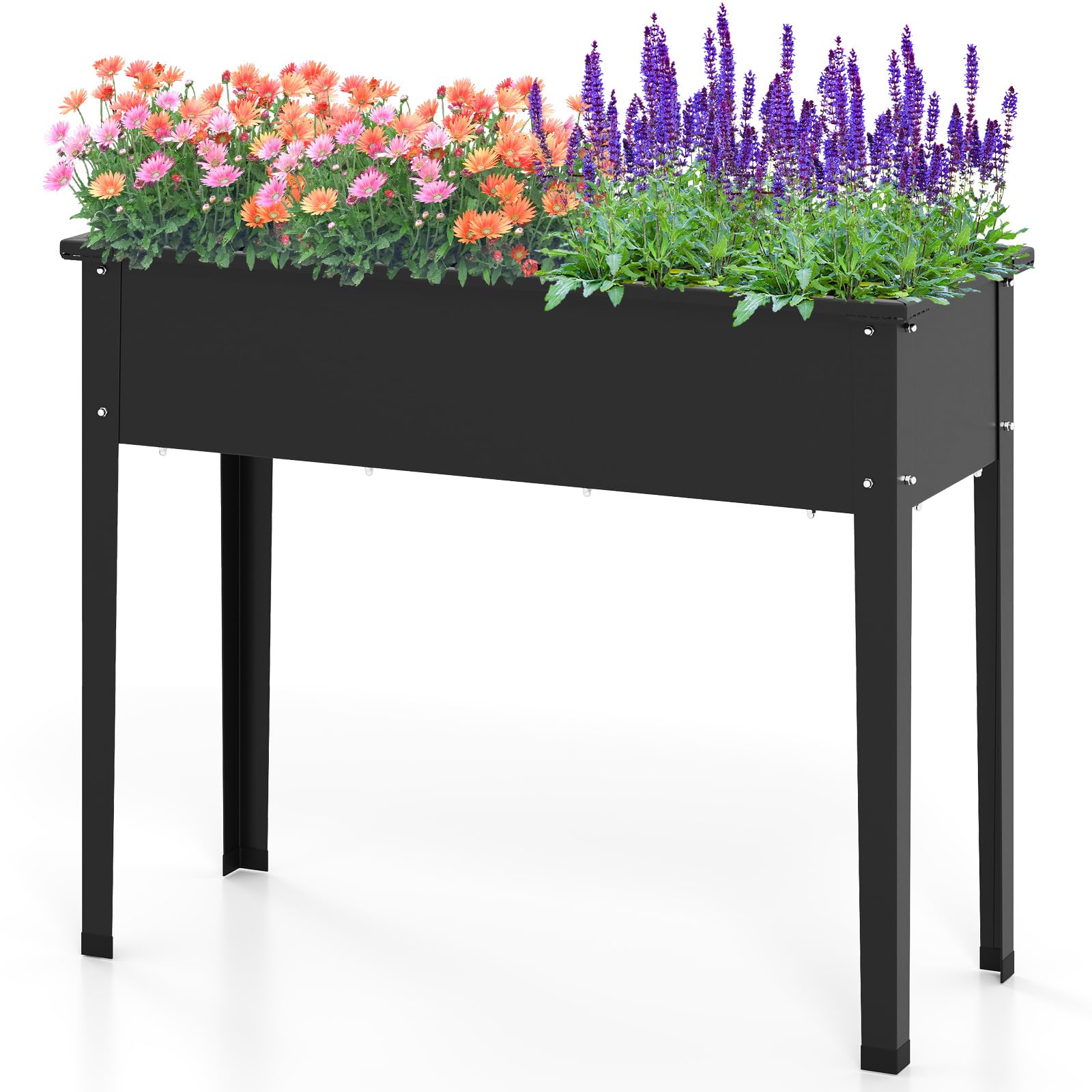HOMASIS Huerto Elevado Terraza, Grande Jardinera Elevada para Exterior con Rectangular Macetero, Mesa de Cultivo en Casa para Plantas, Vegetales, Flores, Negro (100 x 40 x 80 cm)