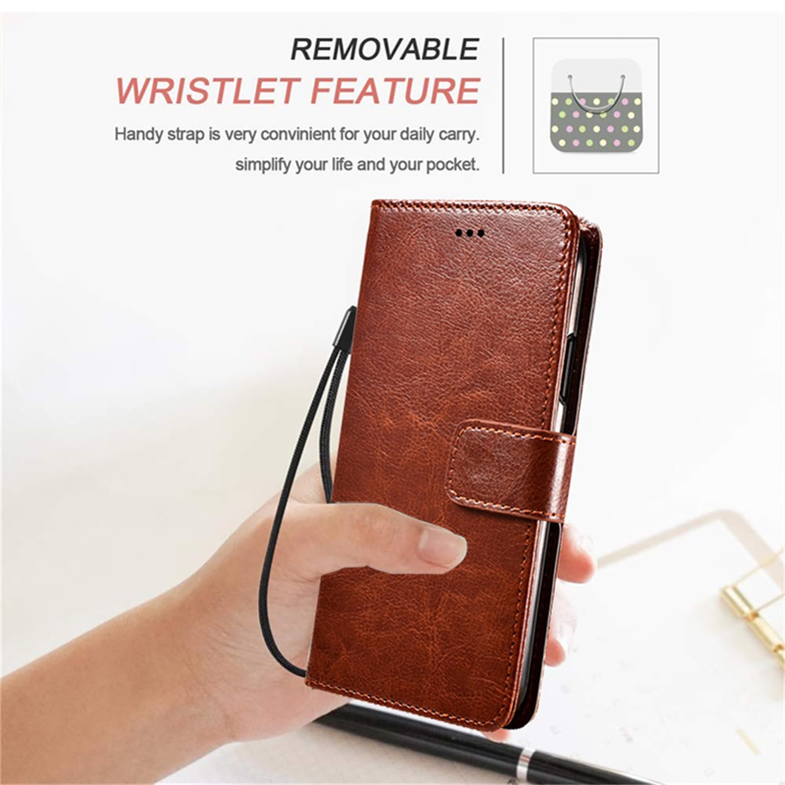 MEMELOKA Cover per UMIDIGI G5/UMIDIGI G5A, Interno TPU Antiurto e Premium PU Flip Wallet Custodia per UMIDIGI G5A con Slot per Scheda [Magnetica a Scatto][Funzione di Supporto] - Marrone