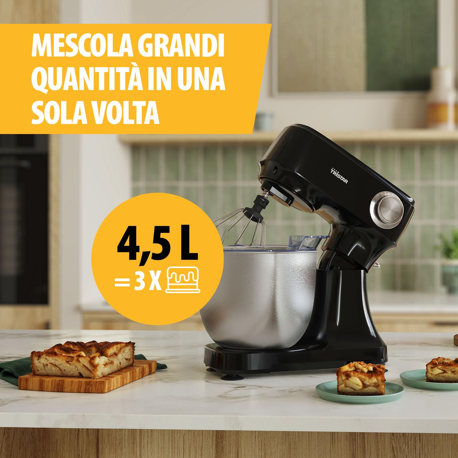 Robot da Cucina Tristar con Ciotola in Acciaio Inox da 4,5 L, Potenza 800 W, 12 Velocità con Funzione Pulse, Testa Inclinabile, Paraspruzzi, MX-4870
